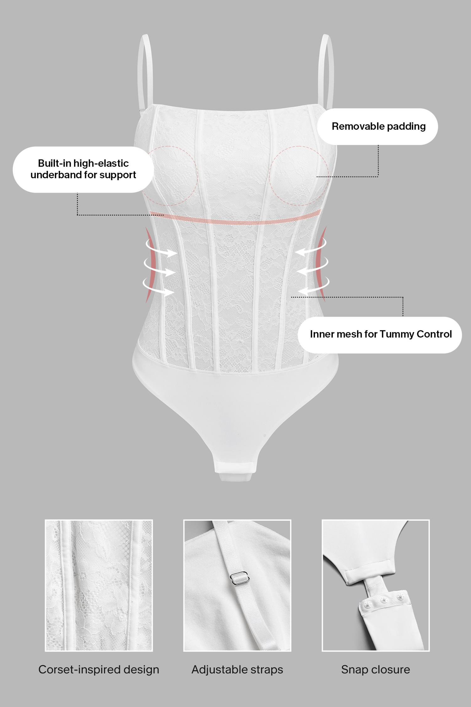 Body gainant blanc look corset