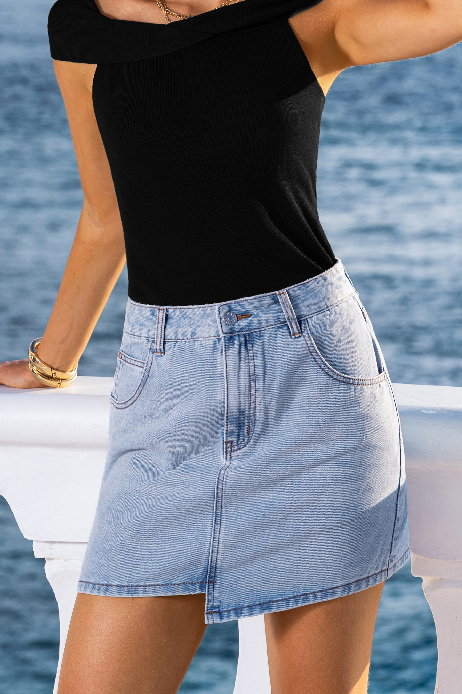 Call Your Bluff Blue Denim Mini Skirt