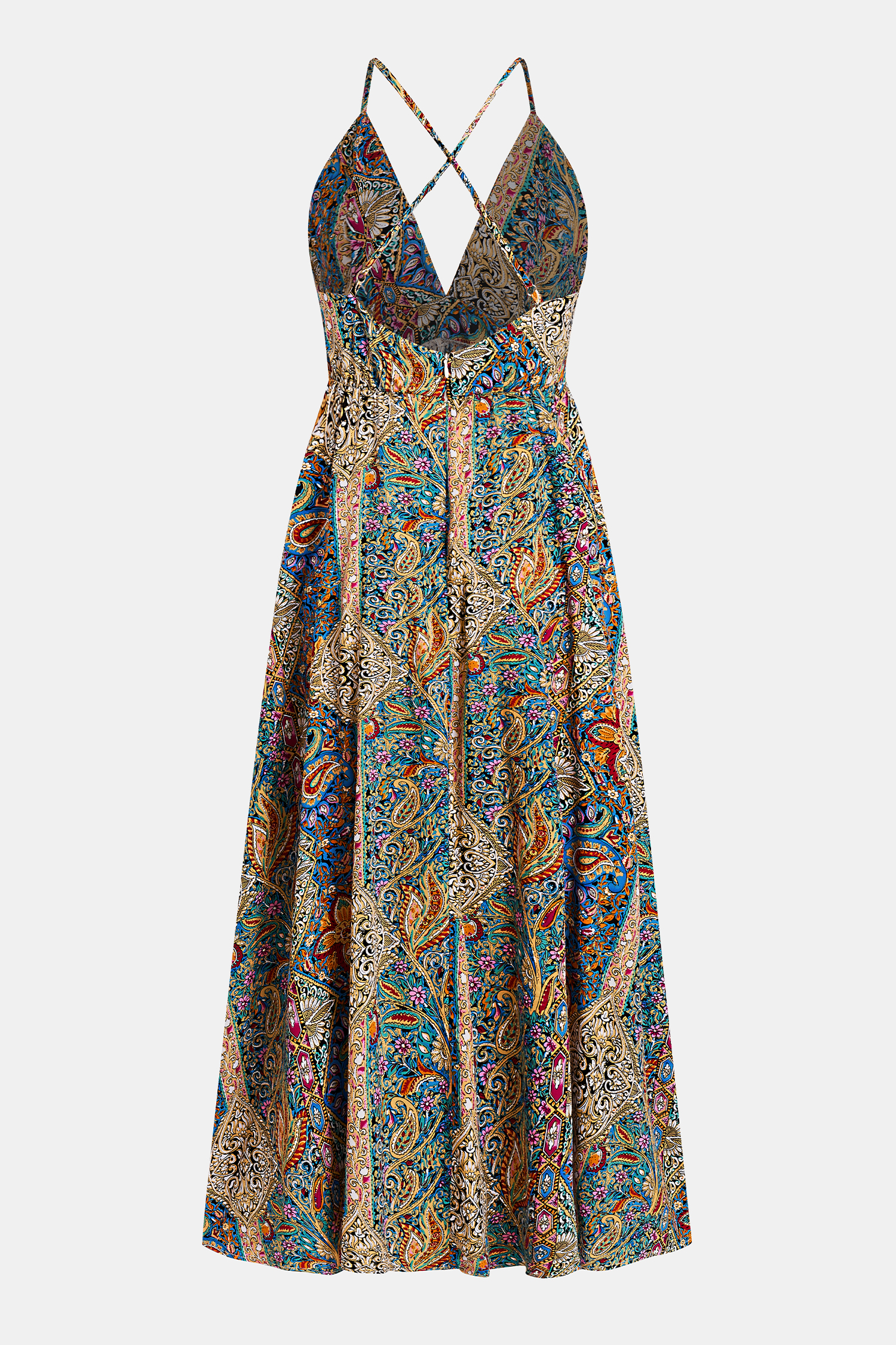 Boho Paisley Plunging Maxi Dress