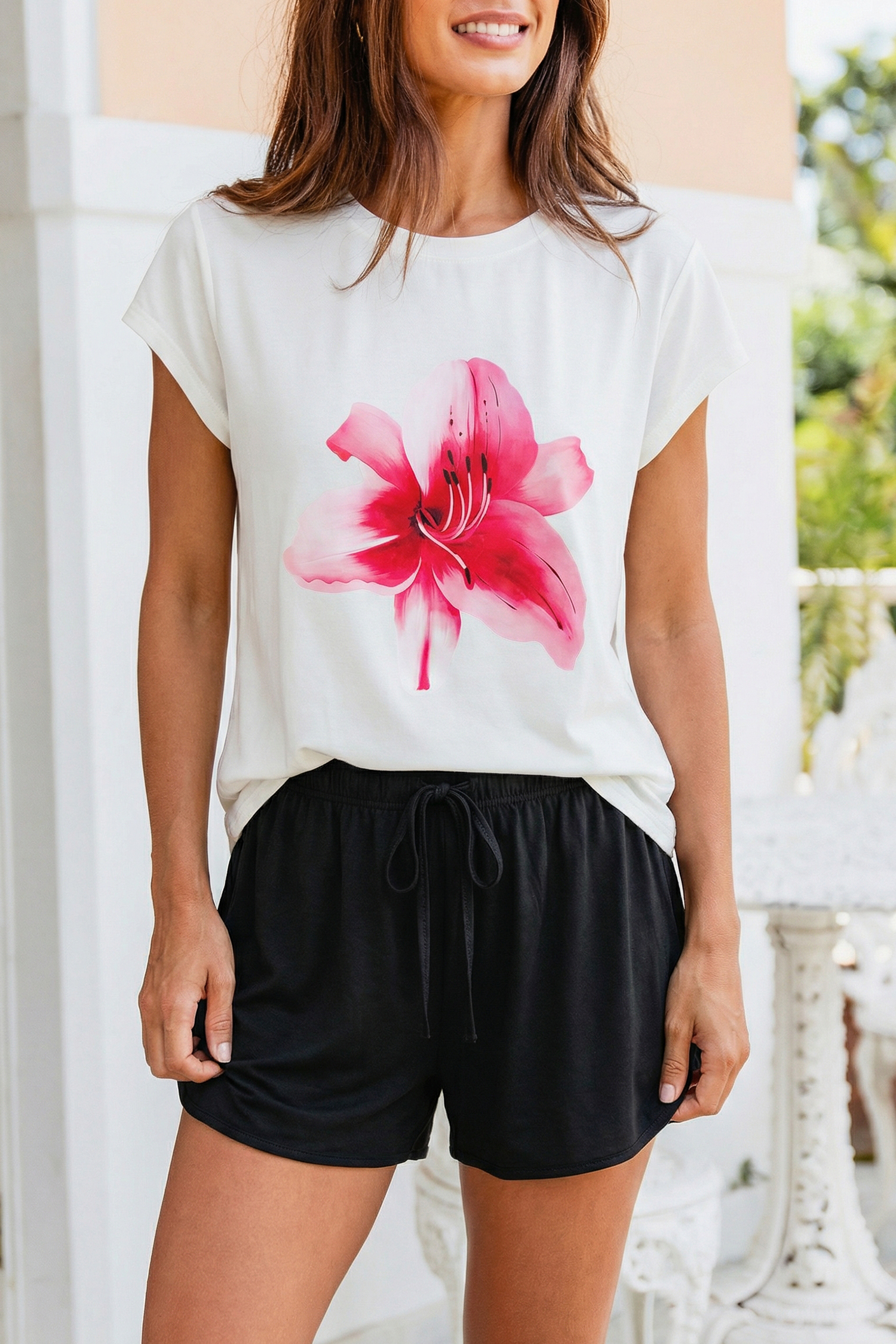 Kurzarm Pyjama-Set mit Blumenmuster