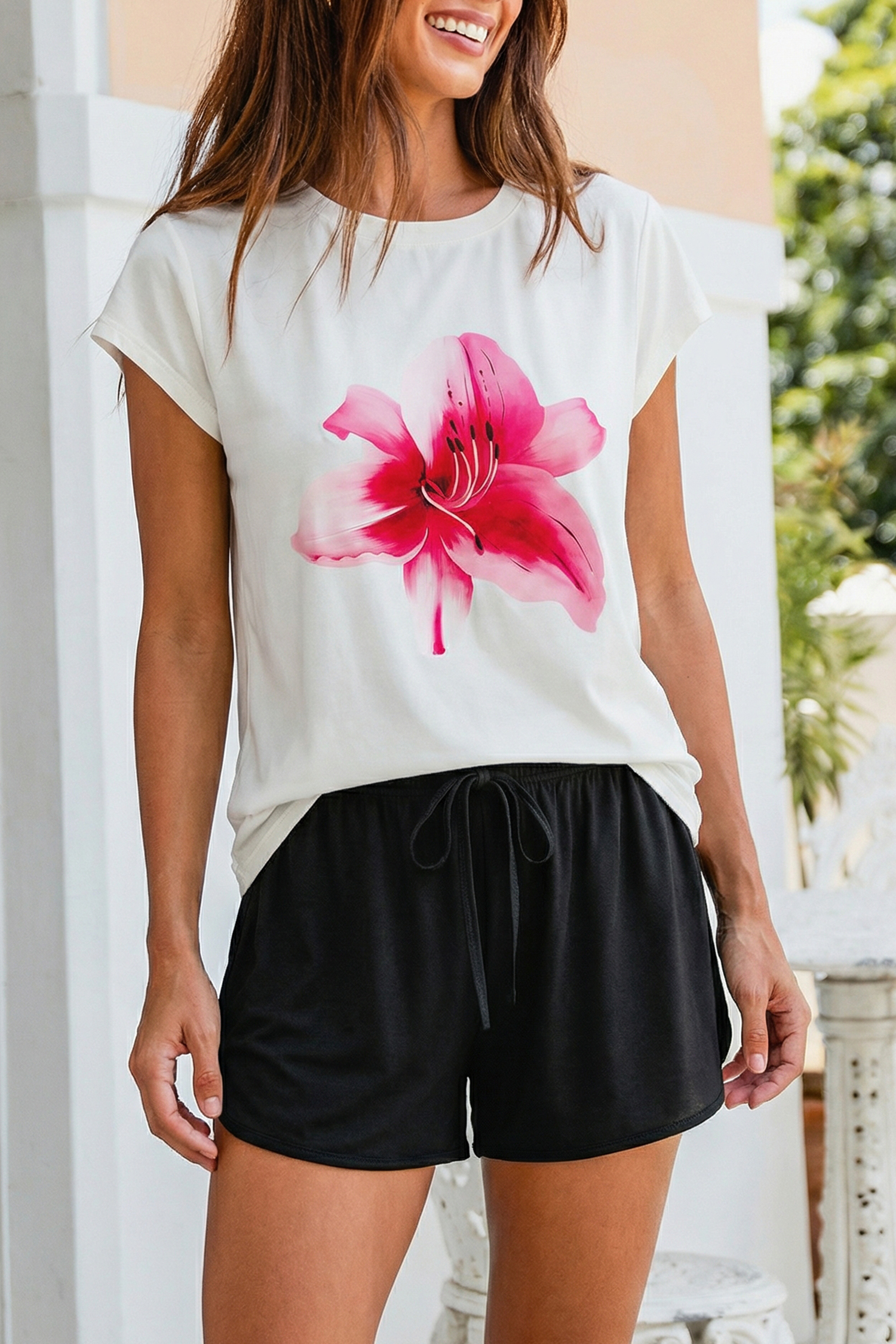 Kurzarm Pyjama-Set mit Blumenmuster