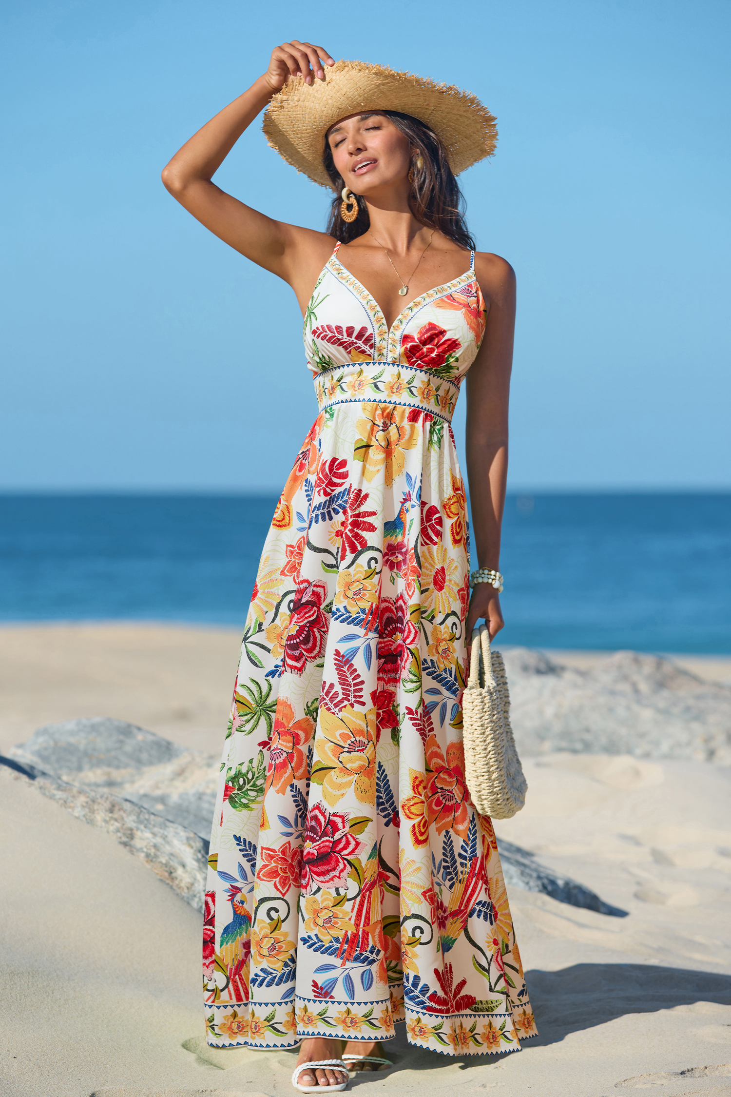 Vibrant Oasis Tropical Maxi Dress