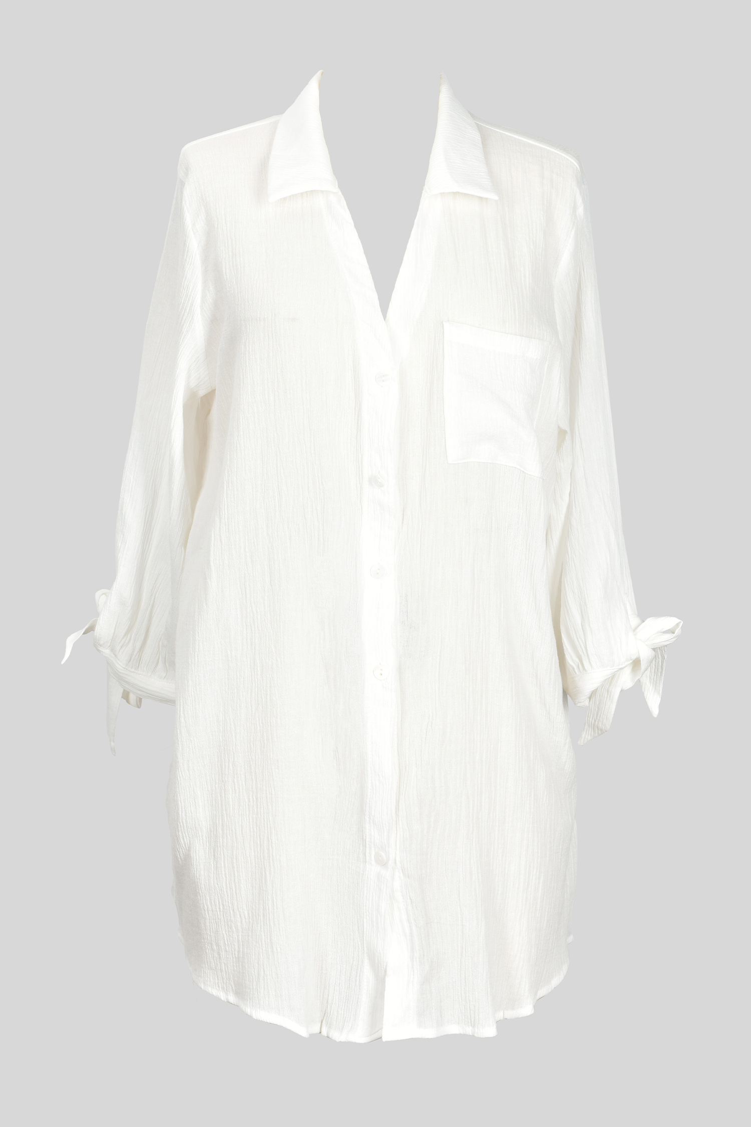 Seersucker Tie Cuff Cover-Up Dress