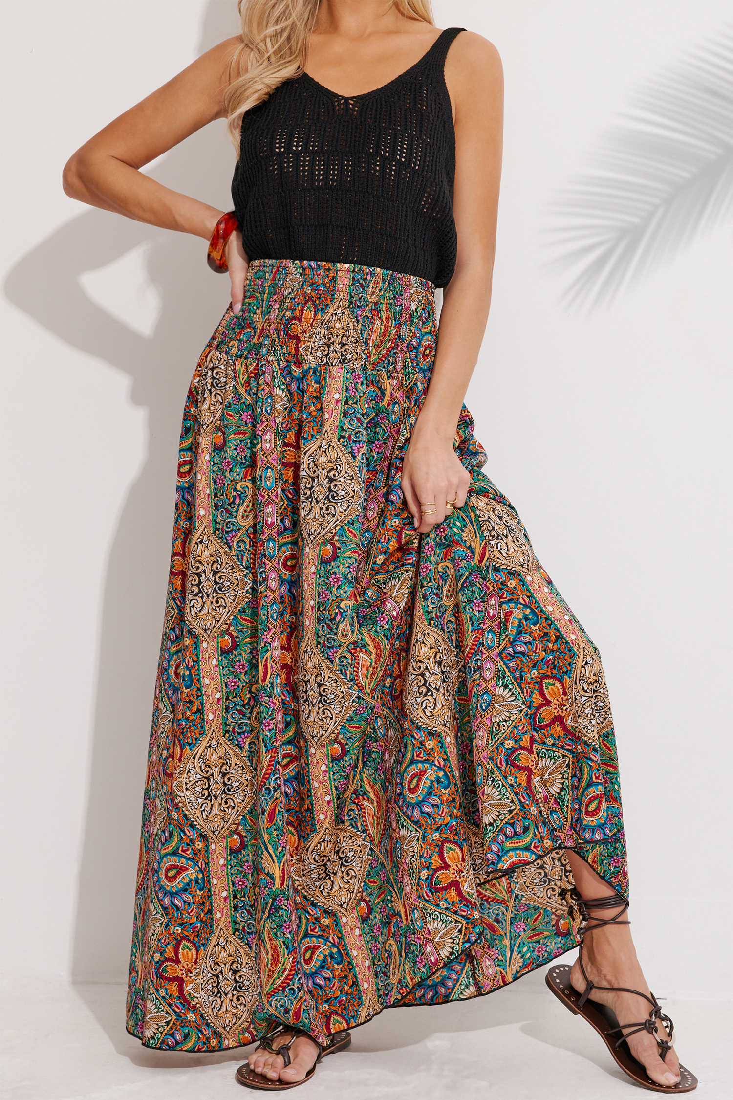 Paisley Smocked Waist Maxi Skirt