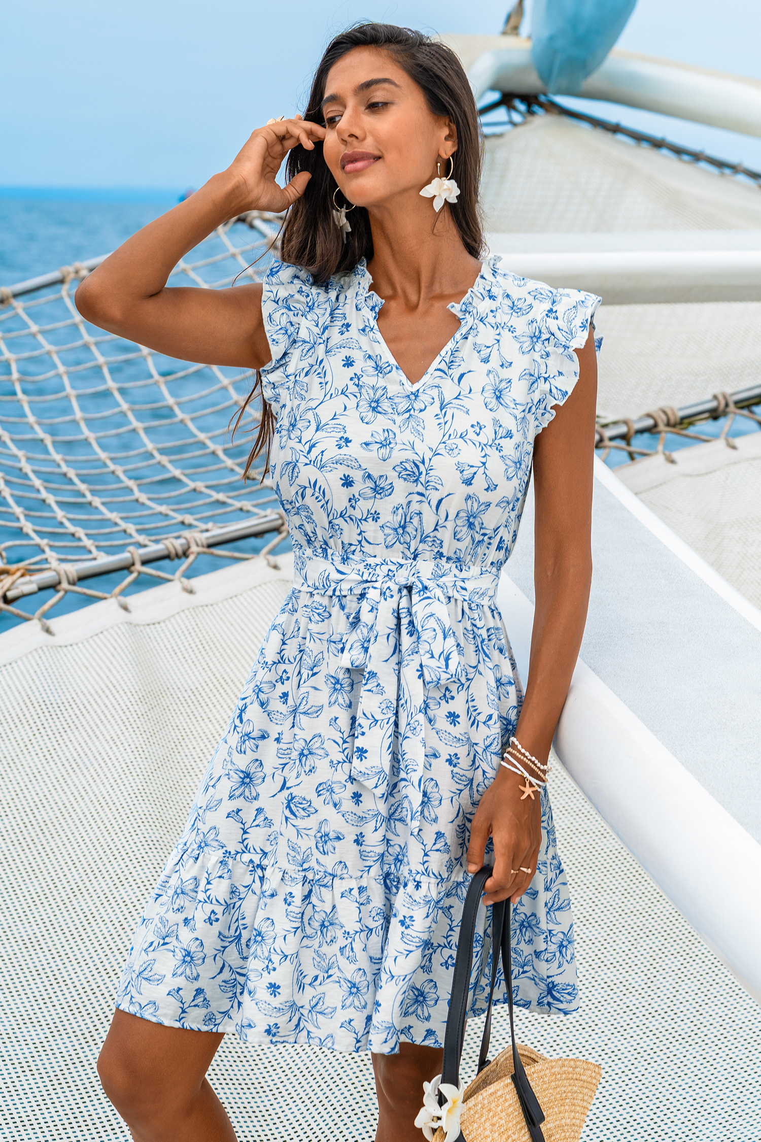 Porcelain Meadow Floral Mini Dress
