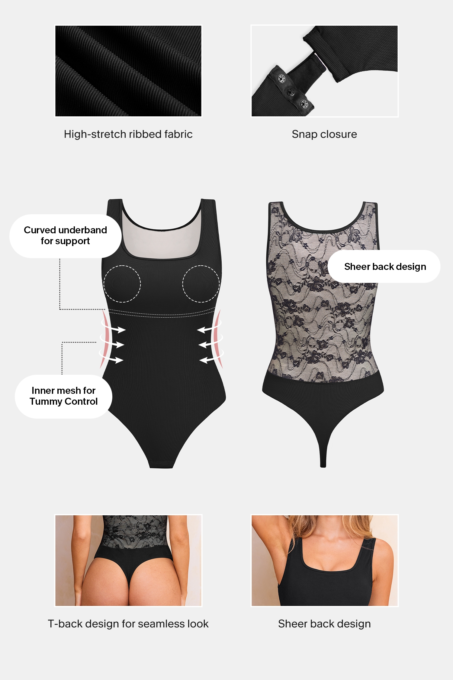 My Whole Heart Black Shapewear Bodysuit