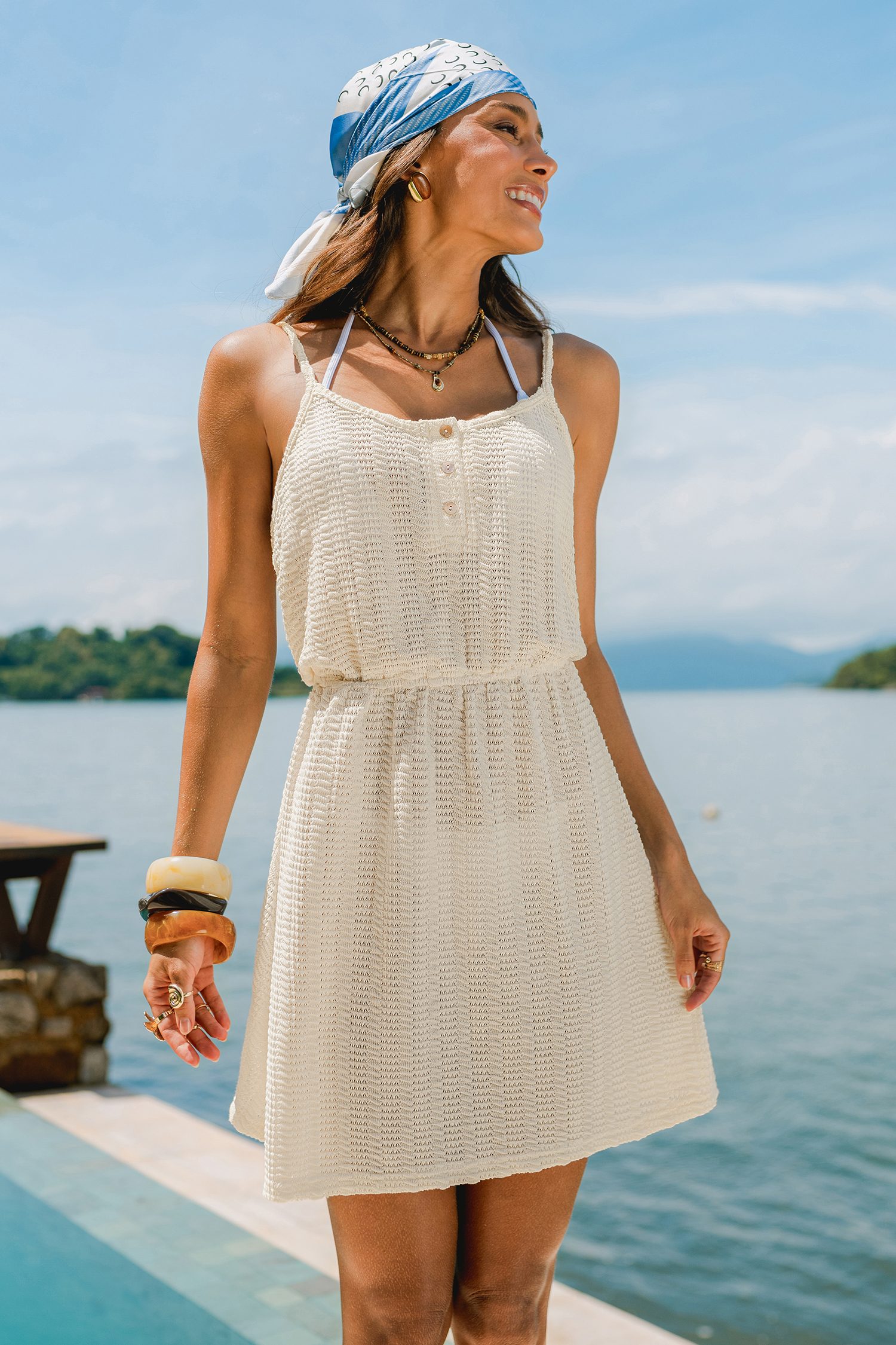 Heads Up Beige Cover-Up Mini Dress