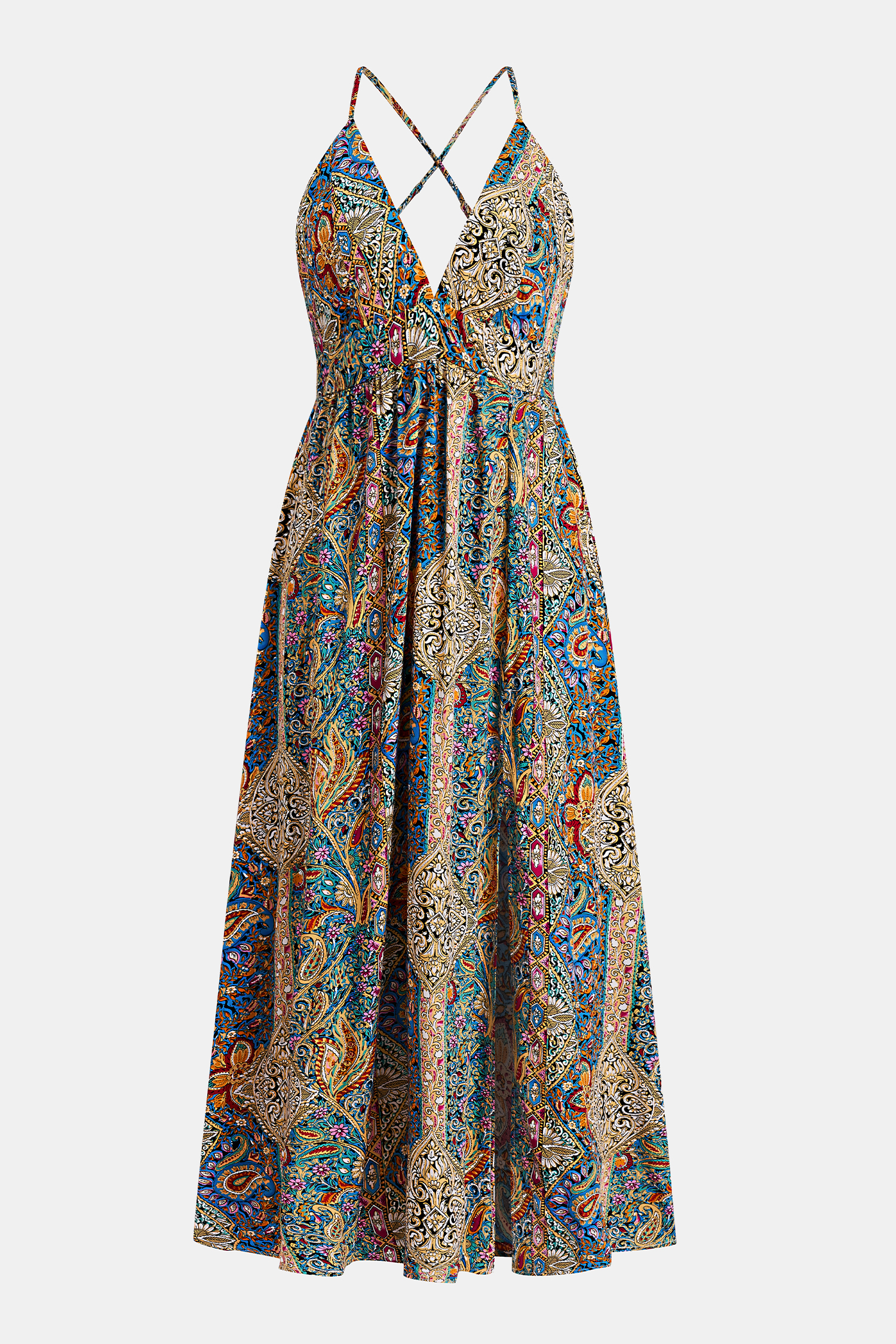 Boho Paisley Plunging Maxi Dress