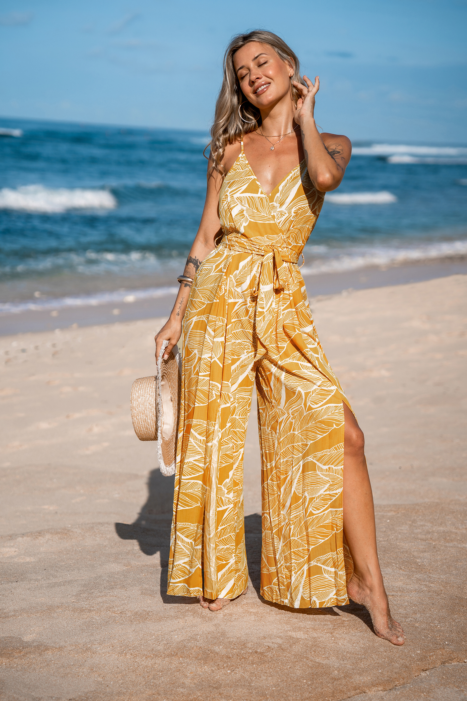 Tropical Sunshine Sleeveless Wide Leg Jumpsuit