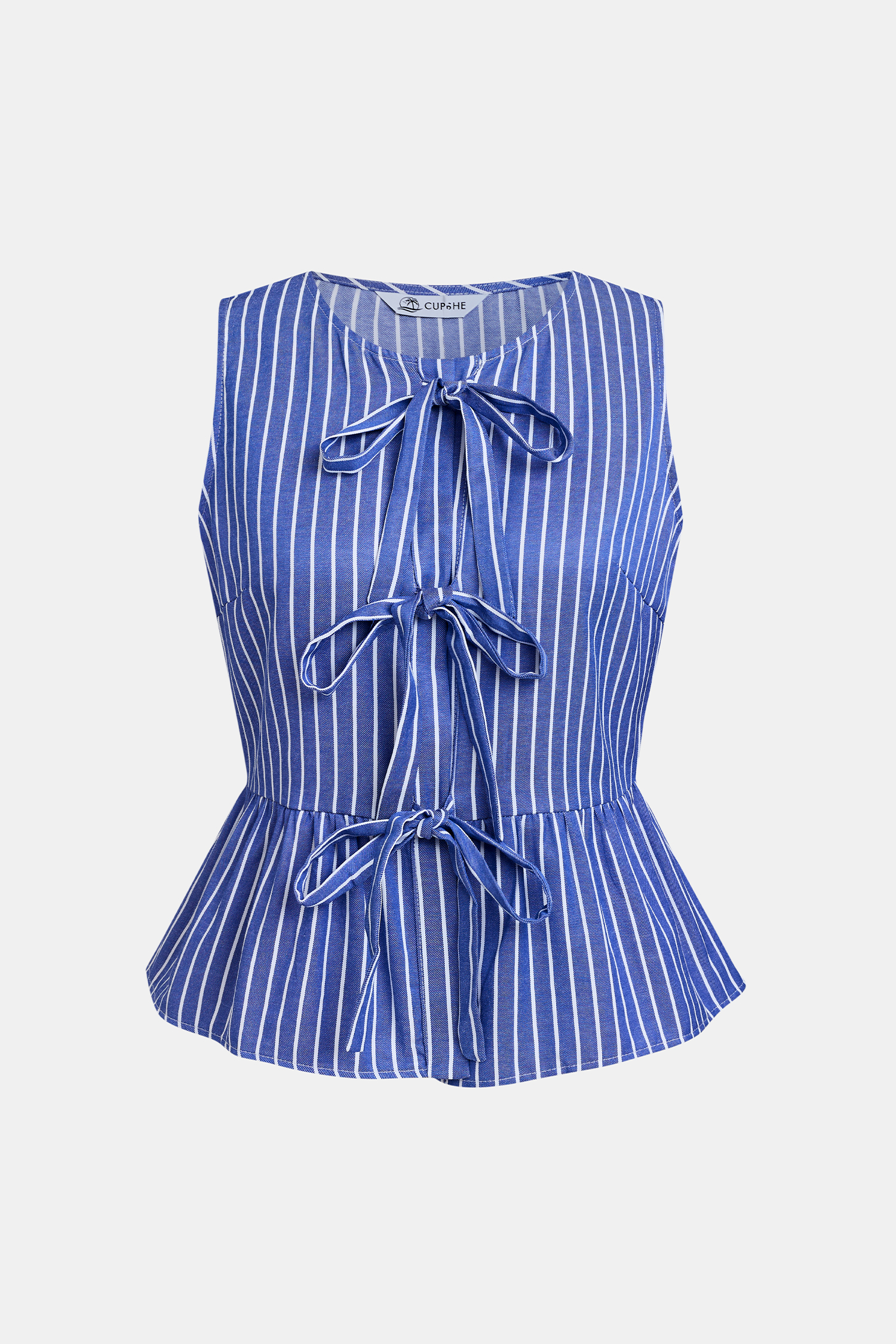 Blaues Ärmelloses Rundhals Top mit Peplum-Schnitt