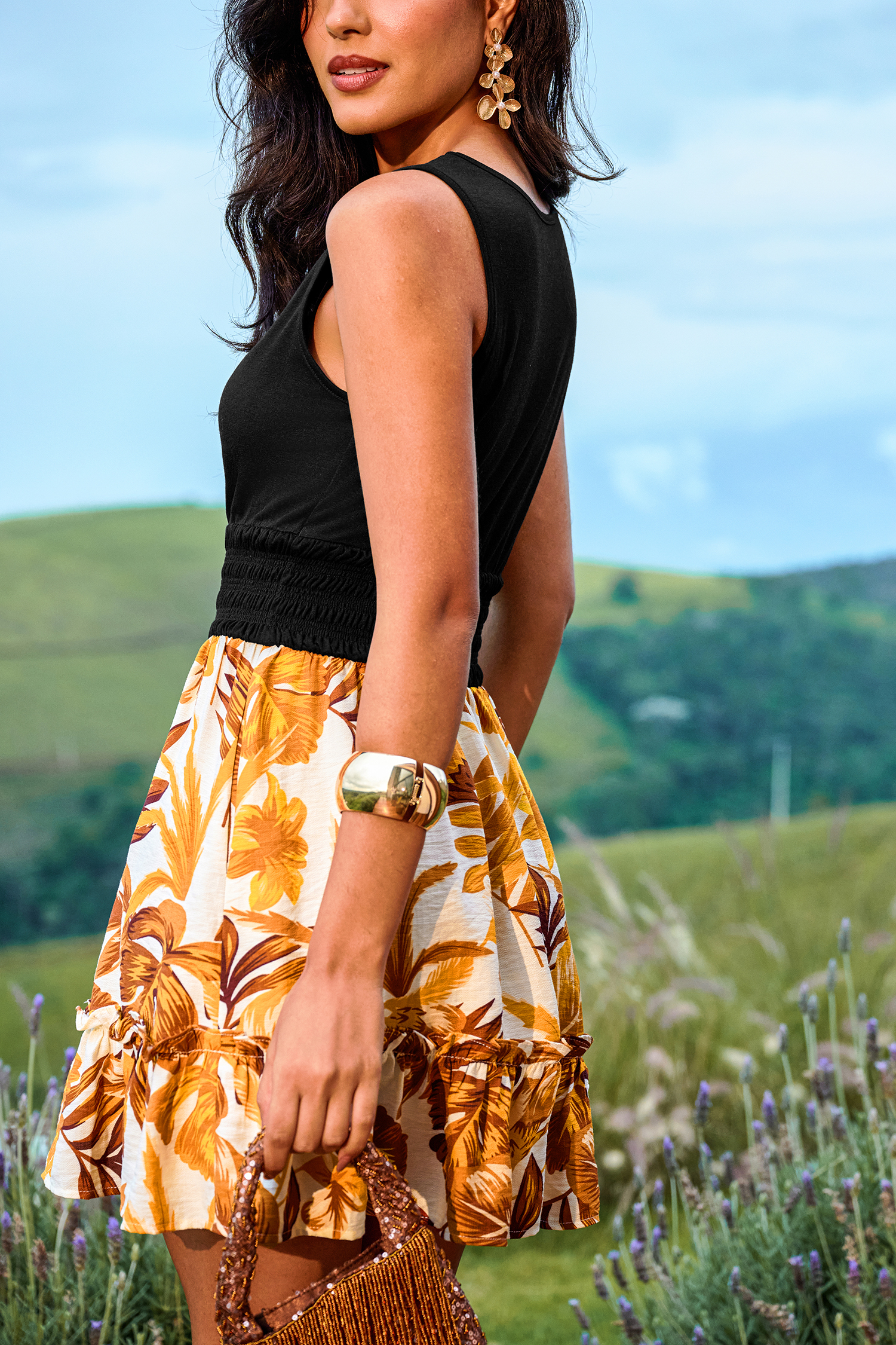 Vervagende licht tropische minijurk