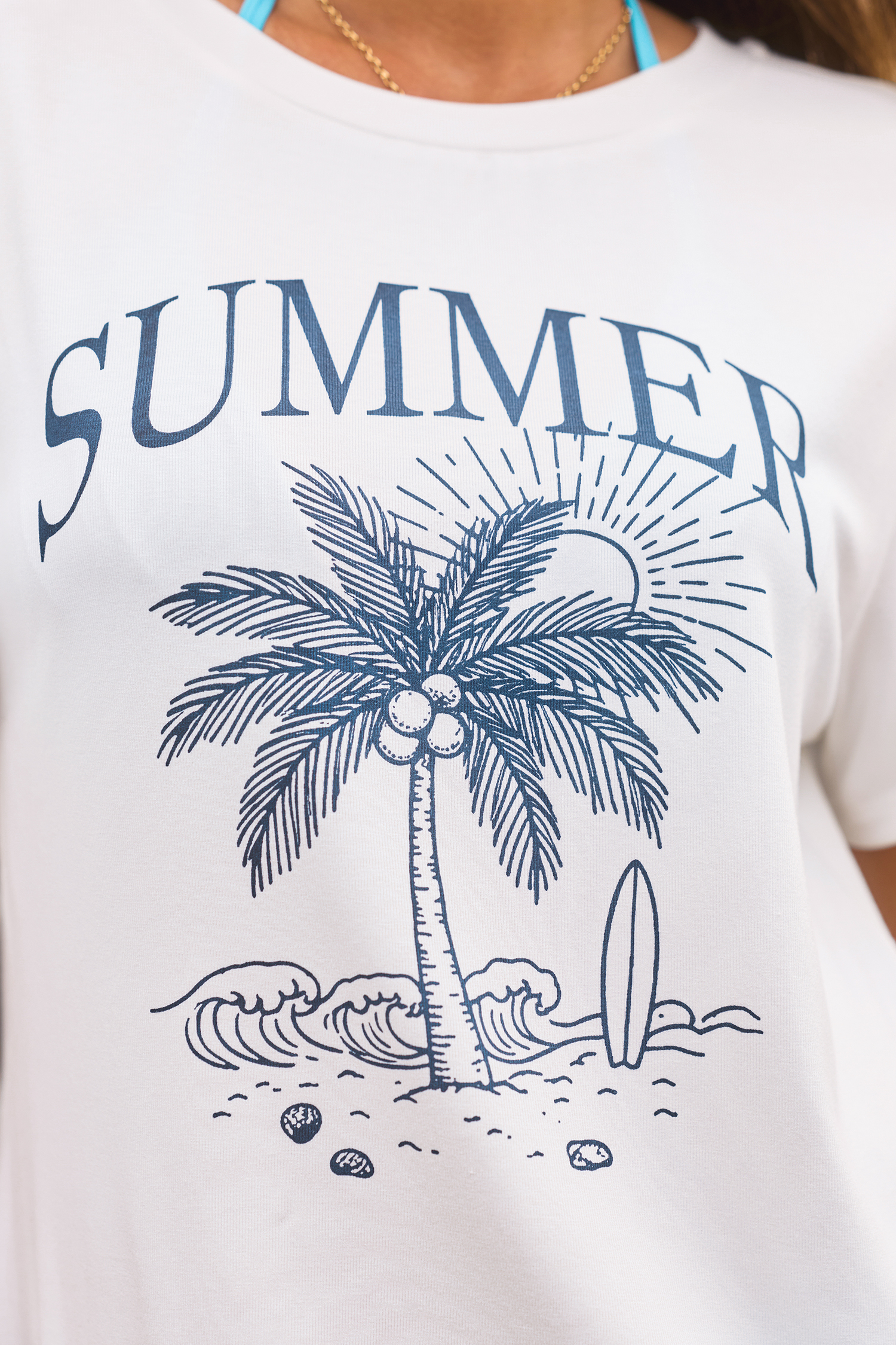 Weißes Kurzarm Rundhals Lockeres T-Shirt mit Grafikprint