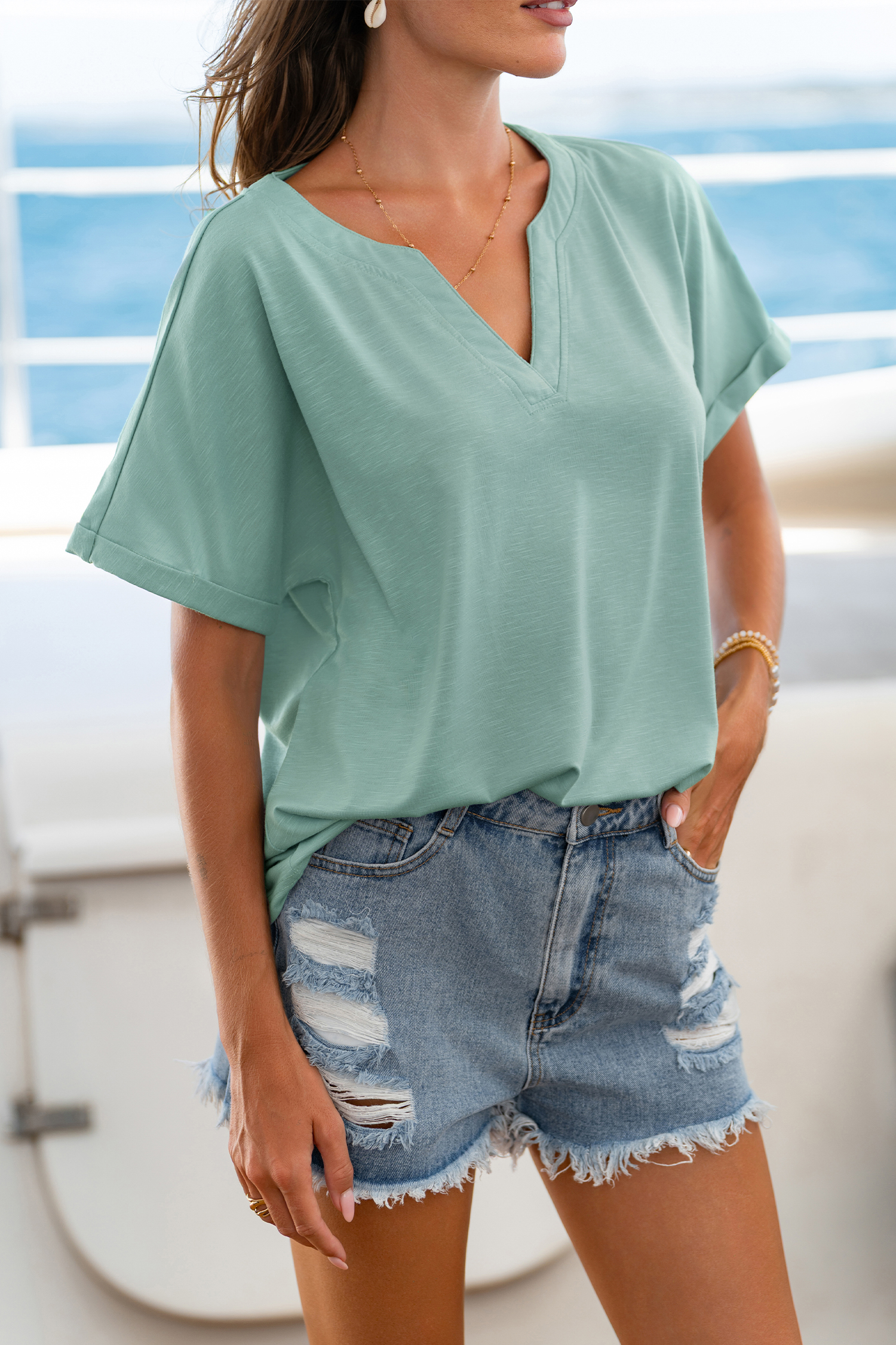 Blaues Kurzarm T-Shirt