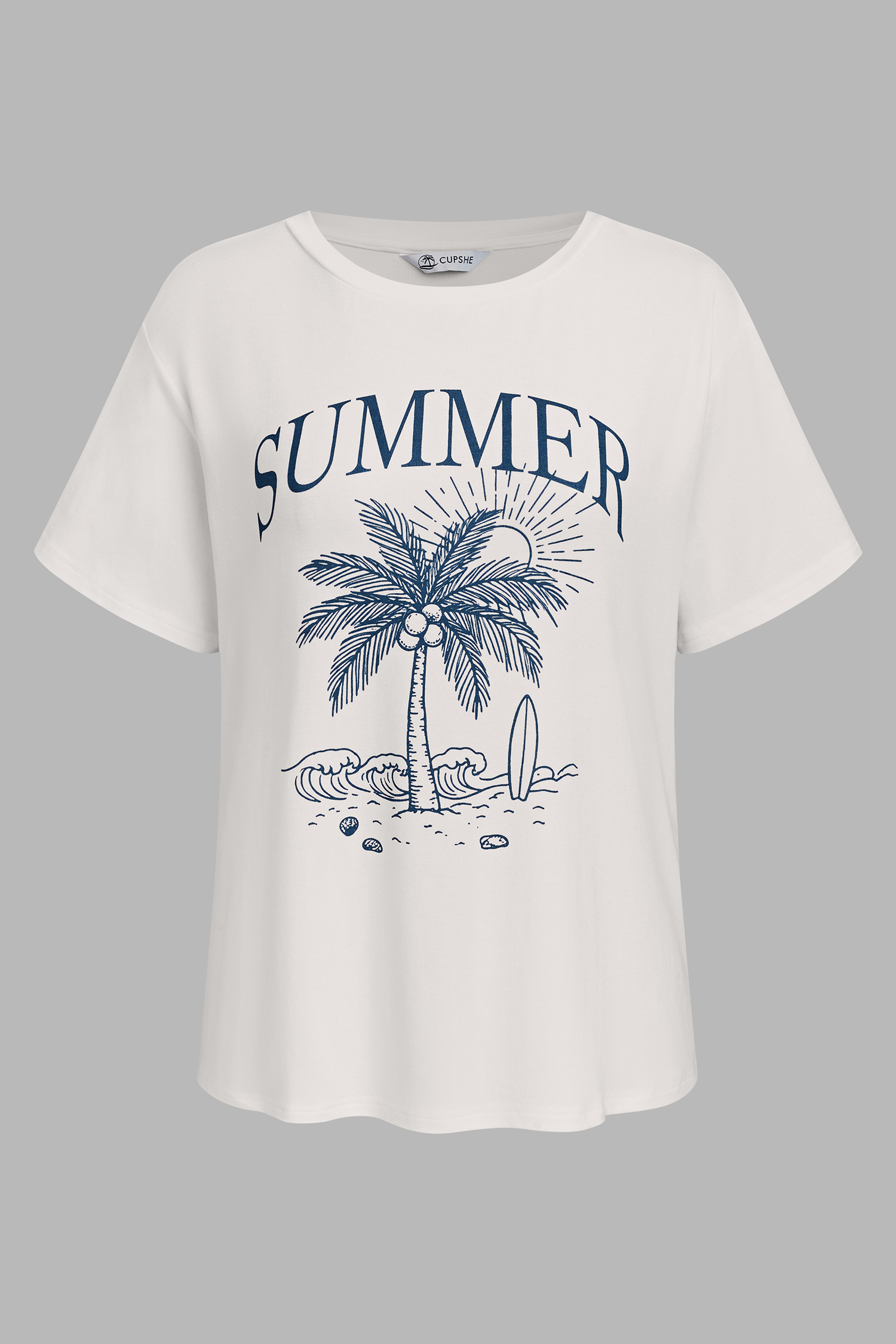 Weißes Kurzarm Rundhals Lockeres T-Shirt mit Grafikprint