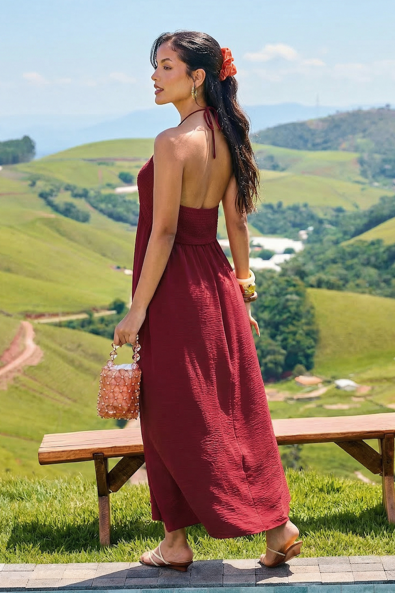 Vestido largo color vino  no burdeos