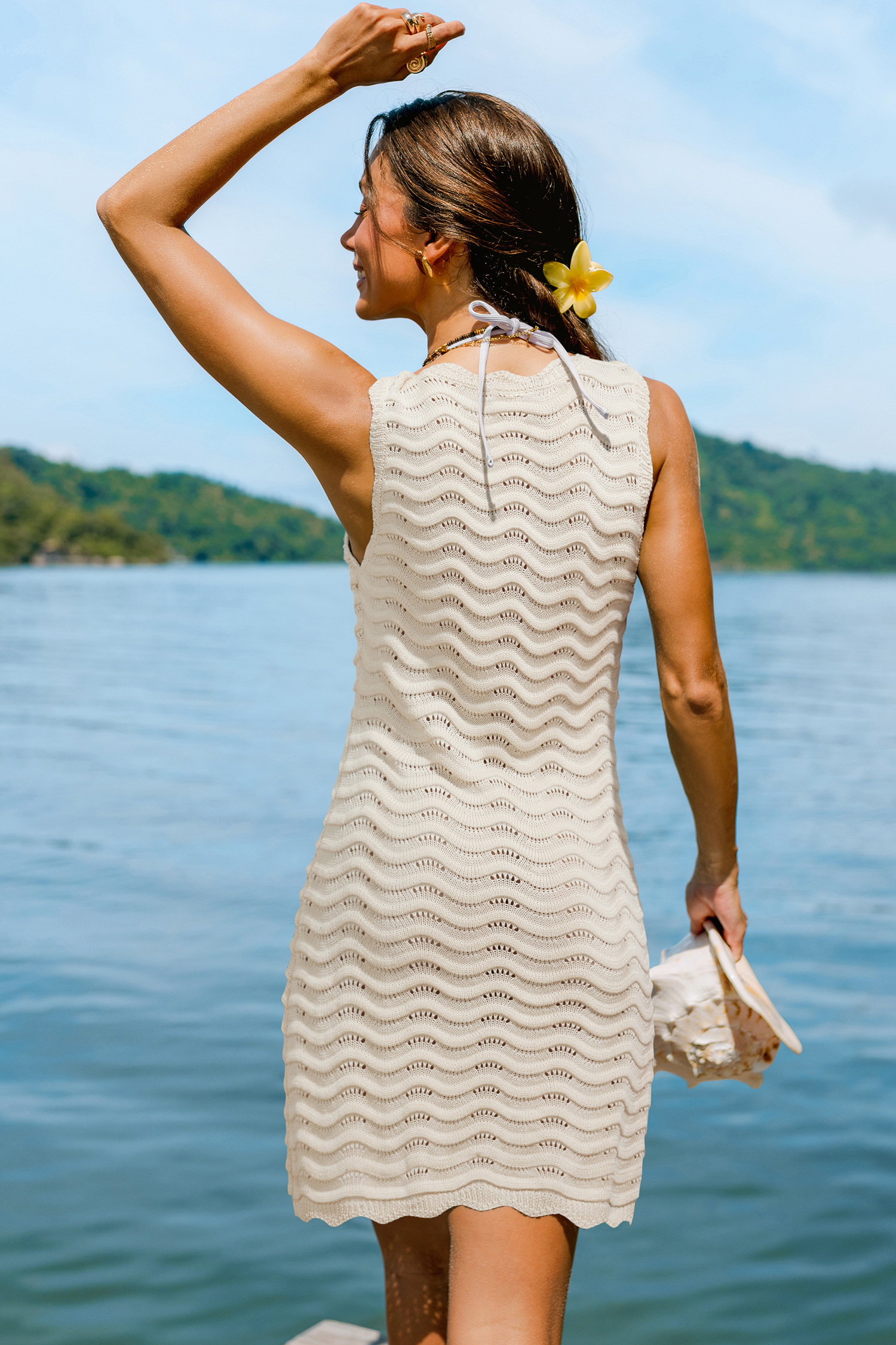 Sandy Waves Beige Cover-Up Mini Dress