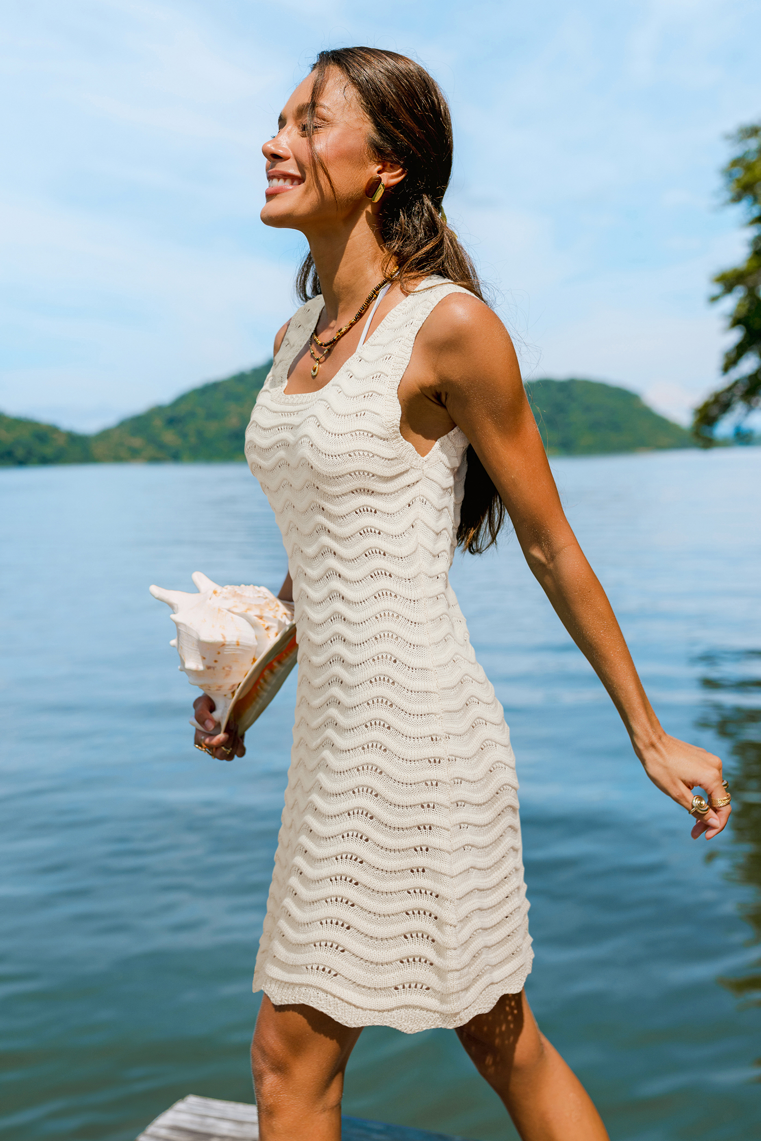 Sandy Waves Beige Cover-Up Mini Dress