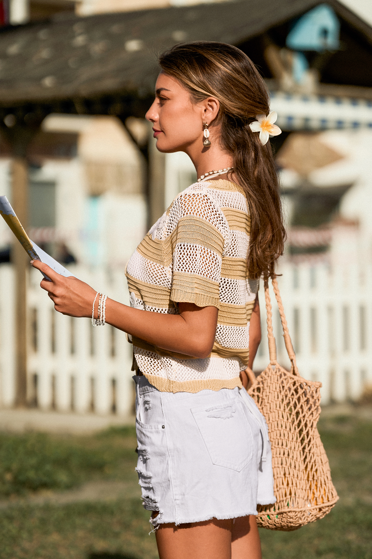 Toasted Marshmallow Striped Cover-Up Top