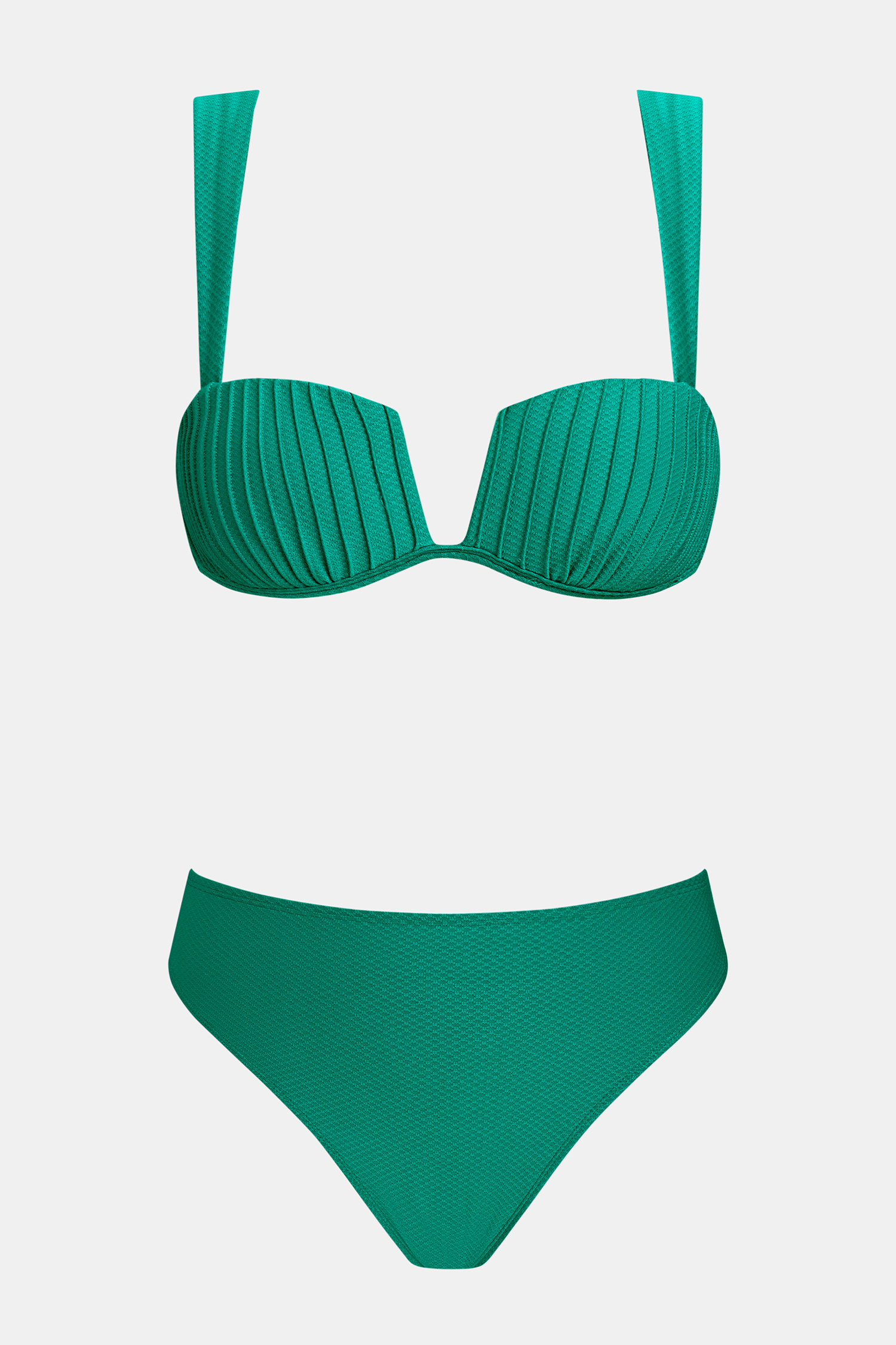 Grünes Mid-Waist Vorgeformte Cups Bügelbikini-Set