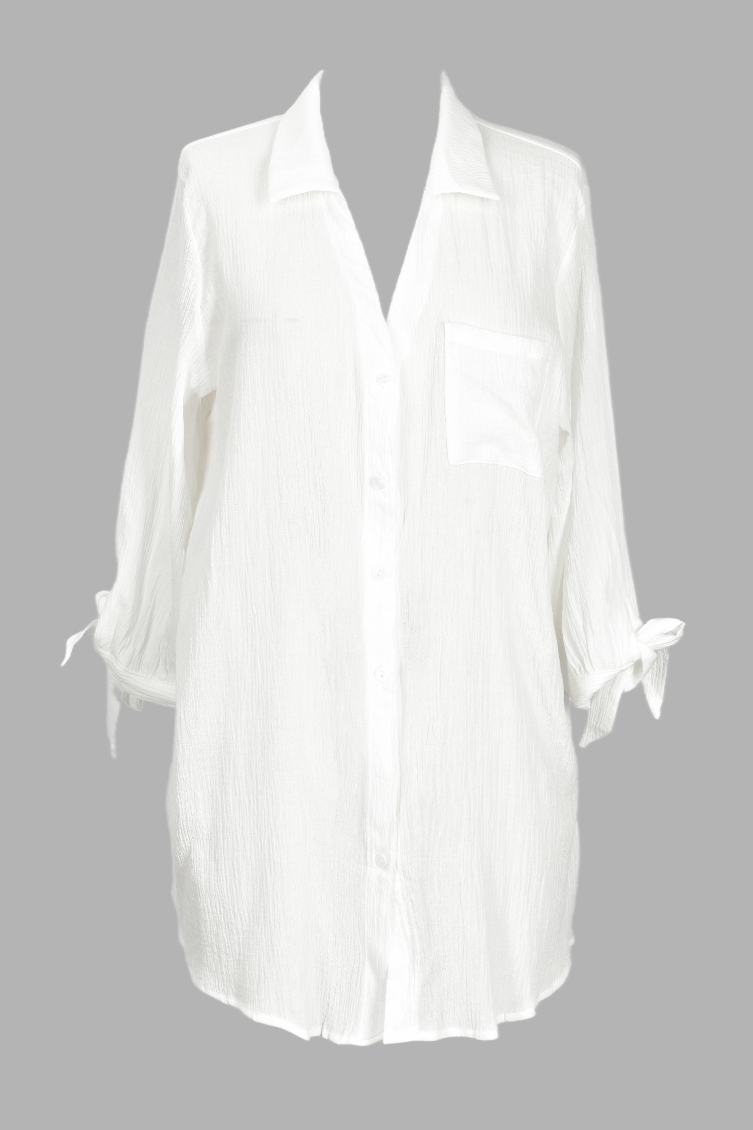 Seersucker Tie Cuff Cover-Up Dress