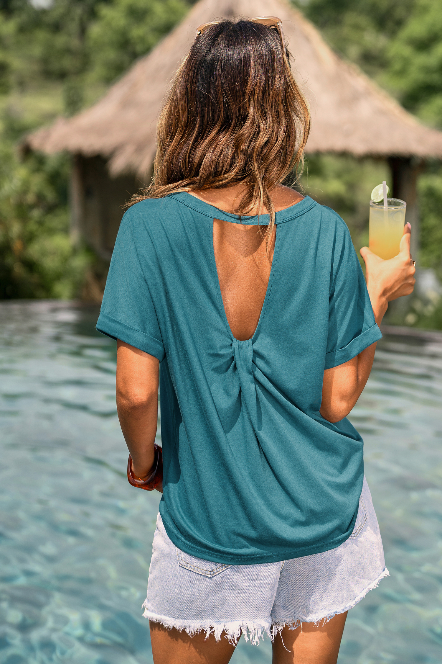 Türkisfarbenes Halbarm T-Shirt