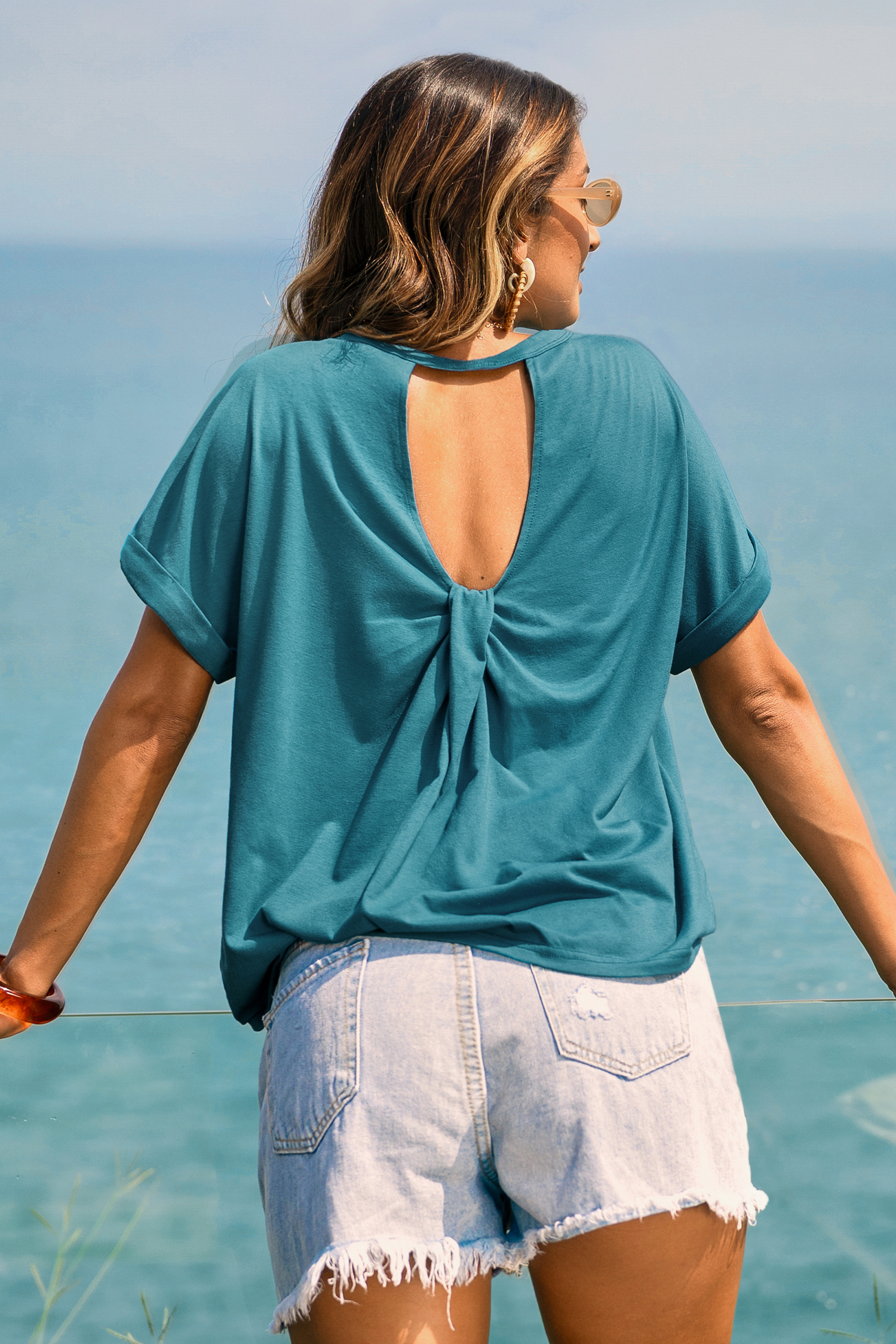 Türkisfarbenes Halbarm T-Shirt