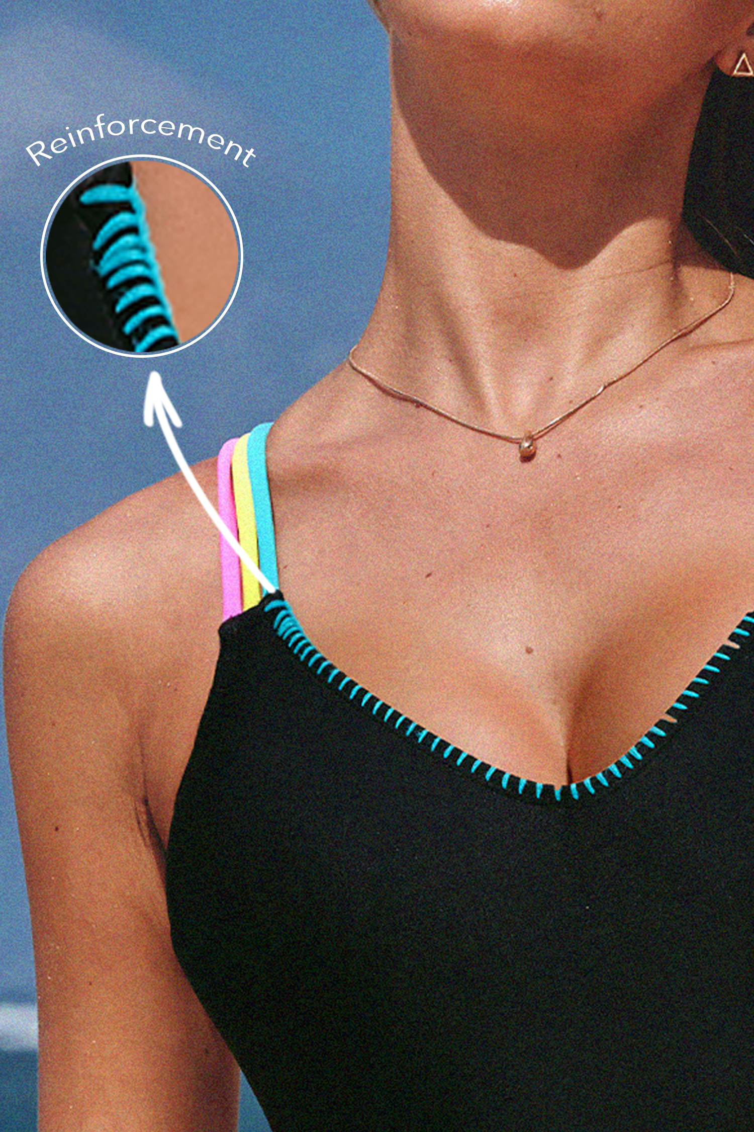 Black Scoop Neck Multi-Color Strap One-Piece