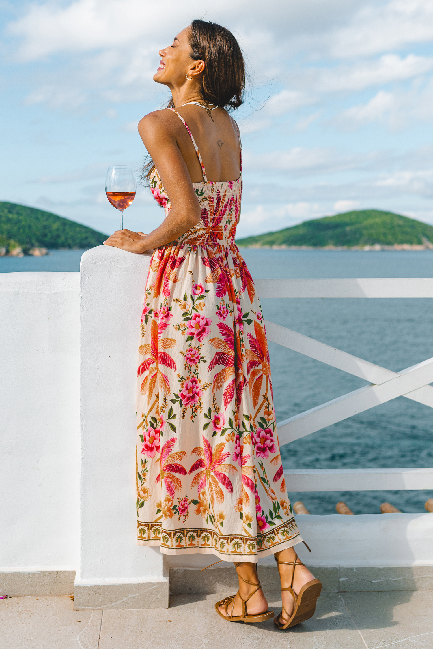 Tropisches Eckiger Ausschnitt Ärmelloses Maxi-Strandkleid