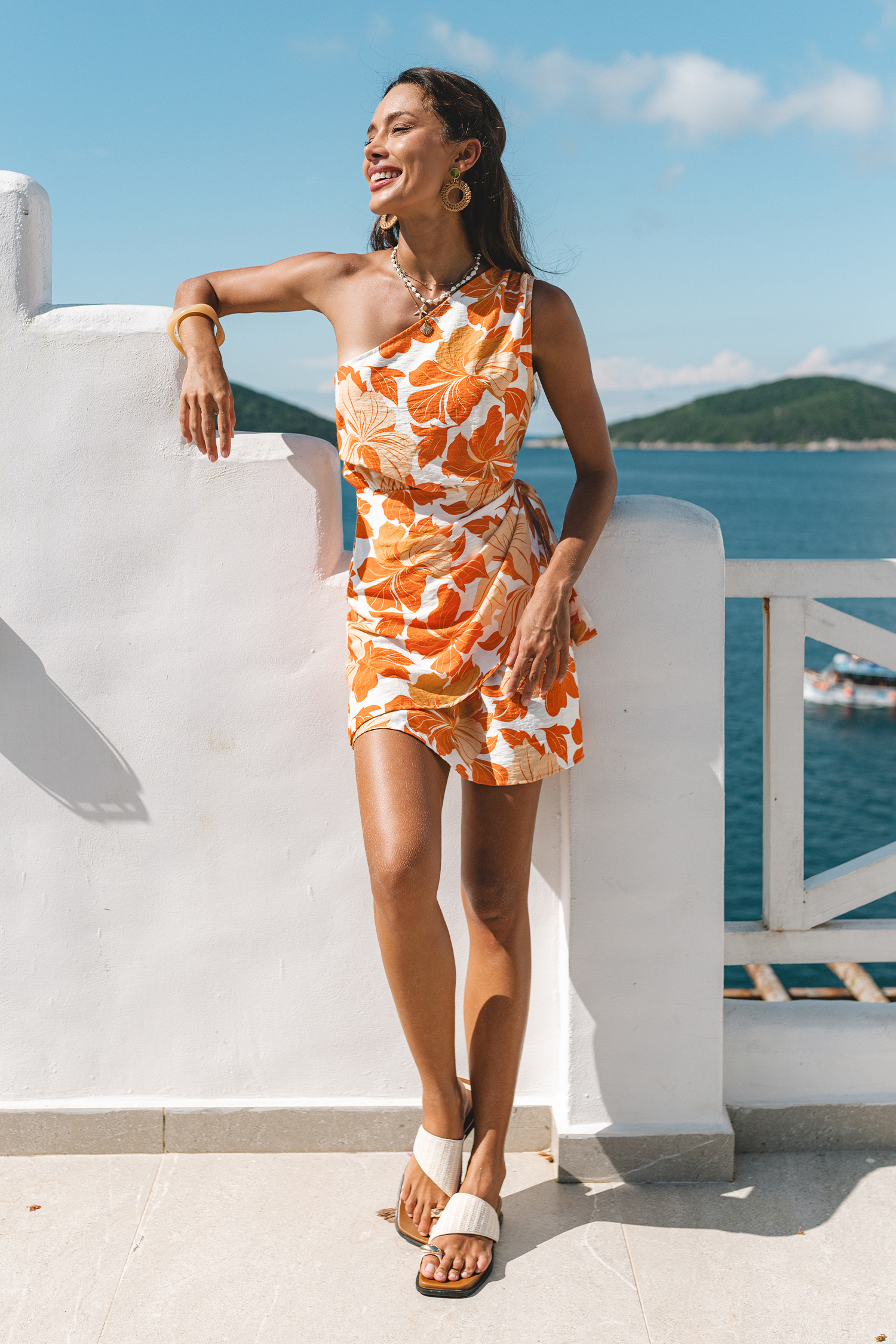 Golden Hibiscus Floral Mini Dress