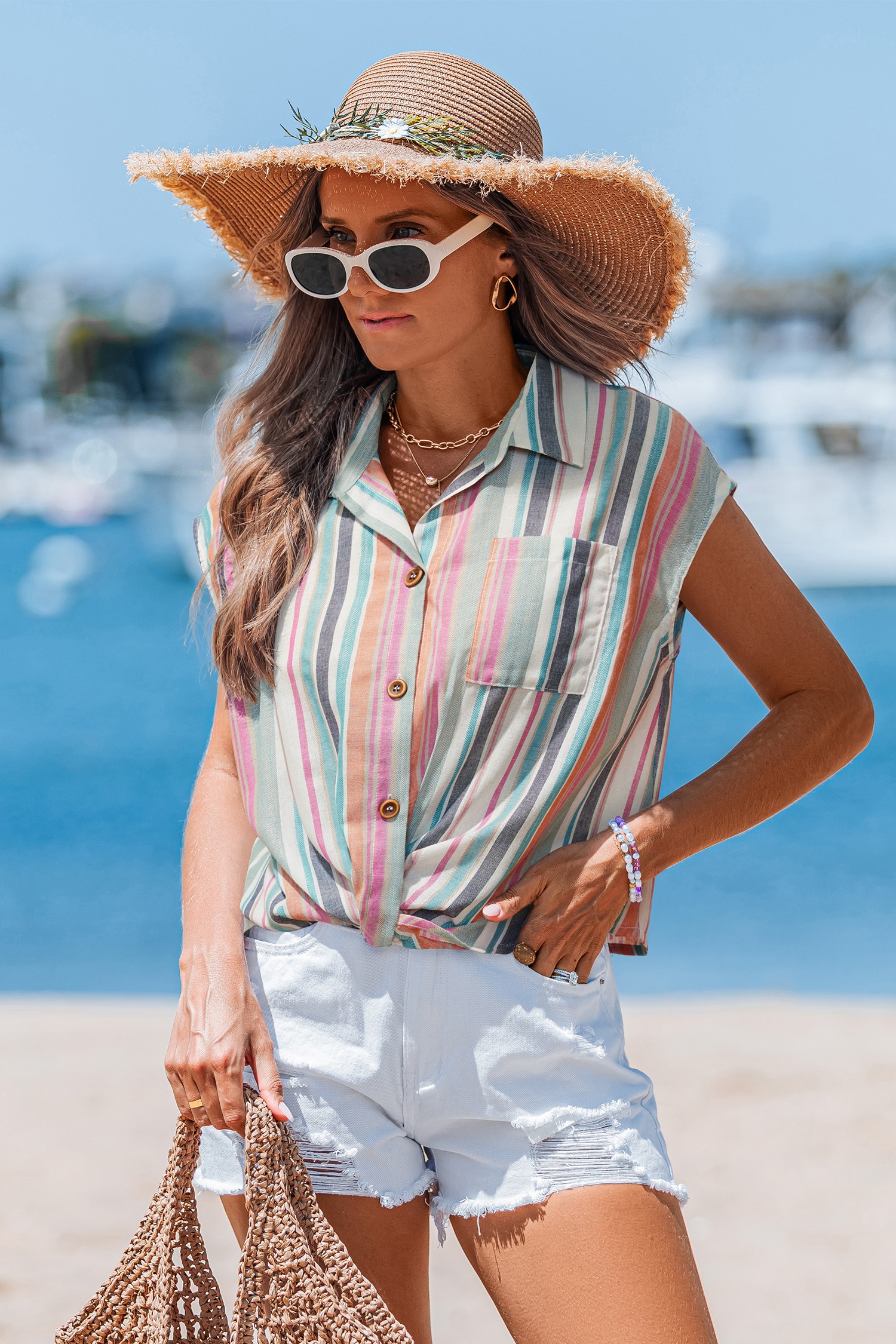 Top à rayures col chemise