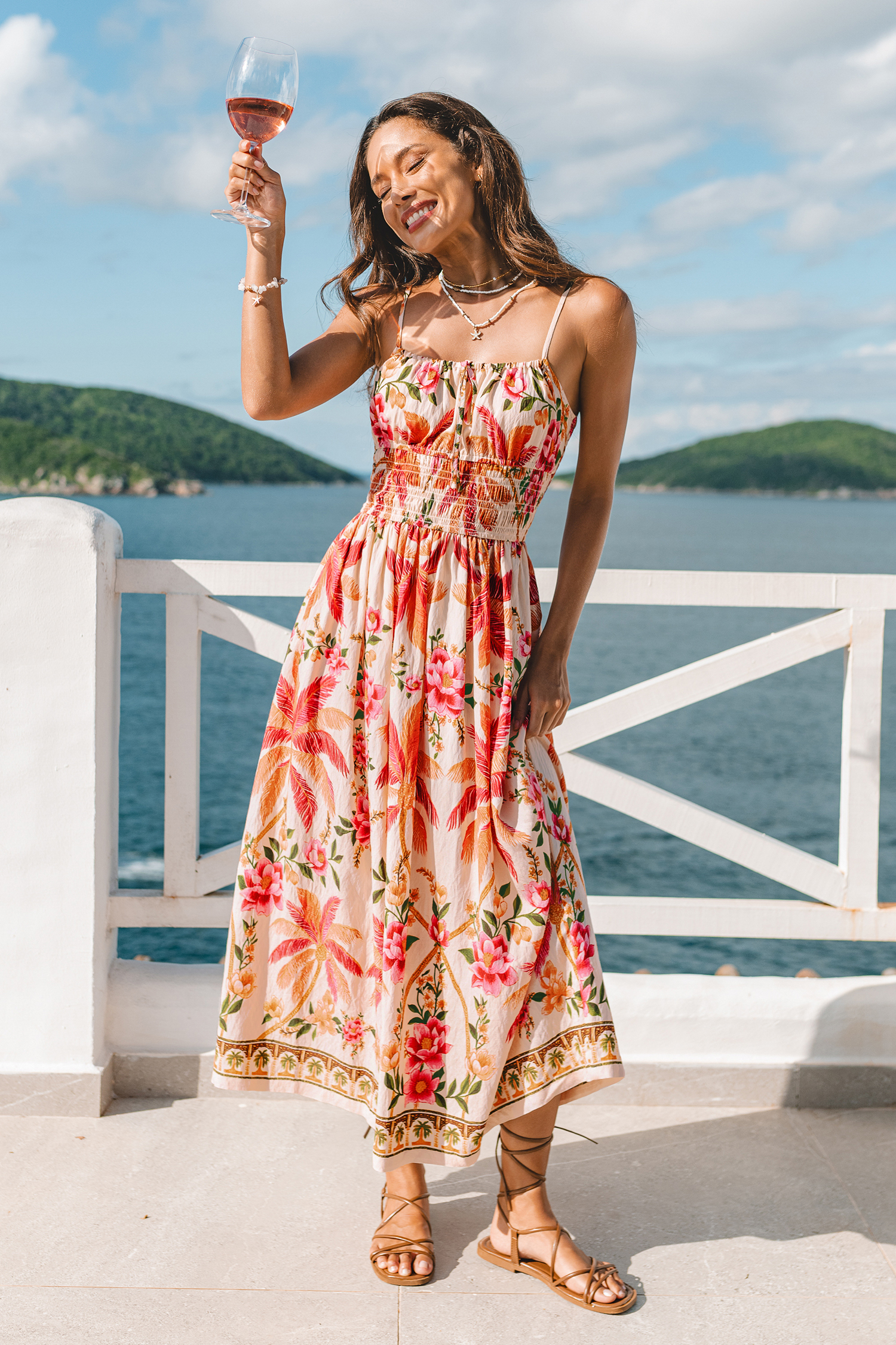 Tropisches Eckiger Ausschnitt Ärmelloses Maxi-Strandkleid