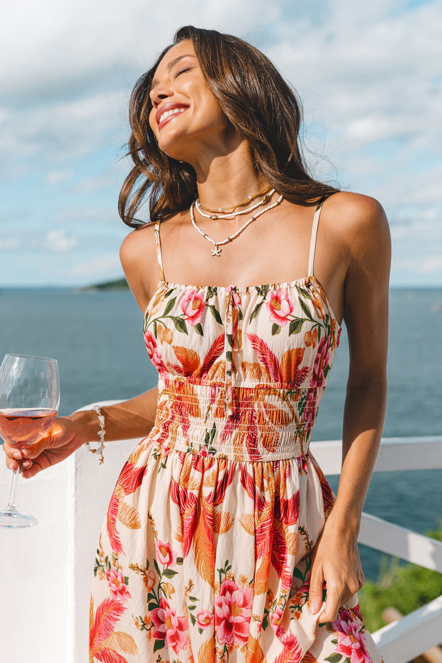 Robe maxi tropicale dos smocké