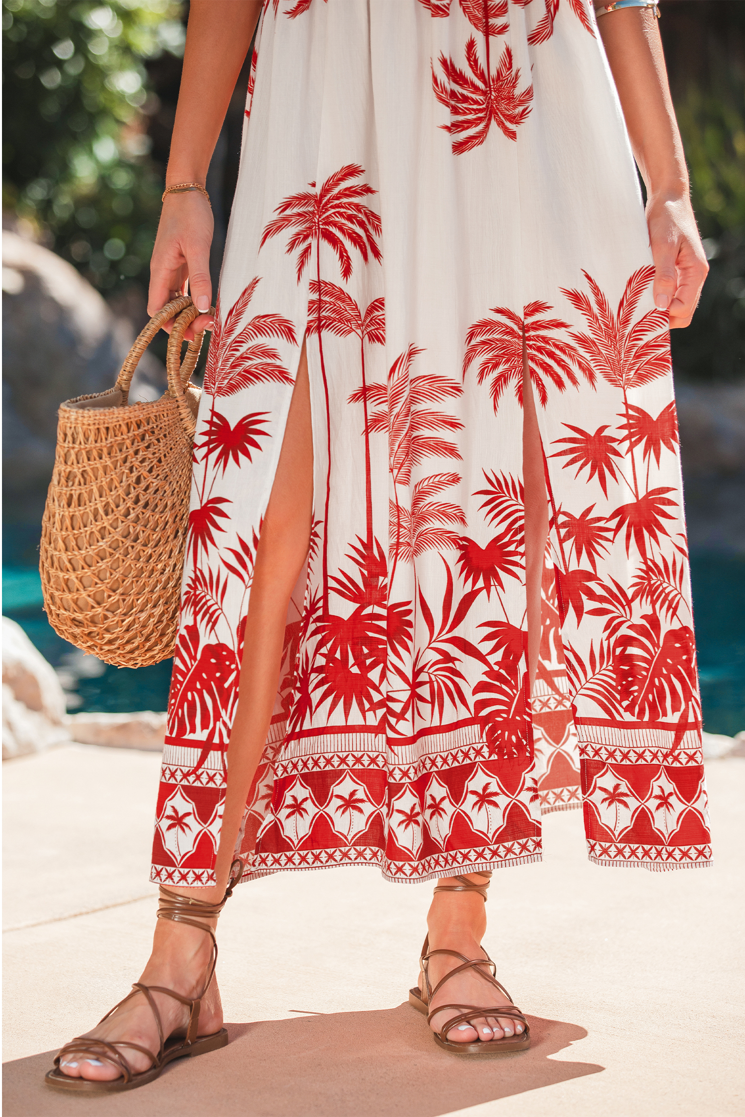 Rotes Maxi-Strandkleid in Wickeloptik