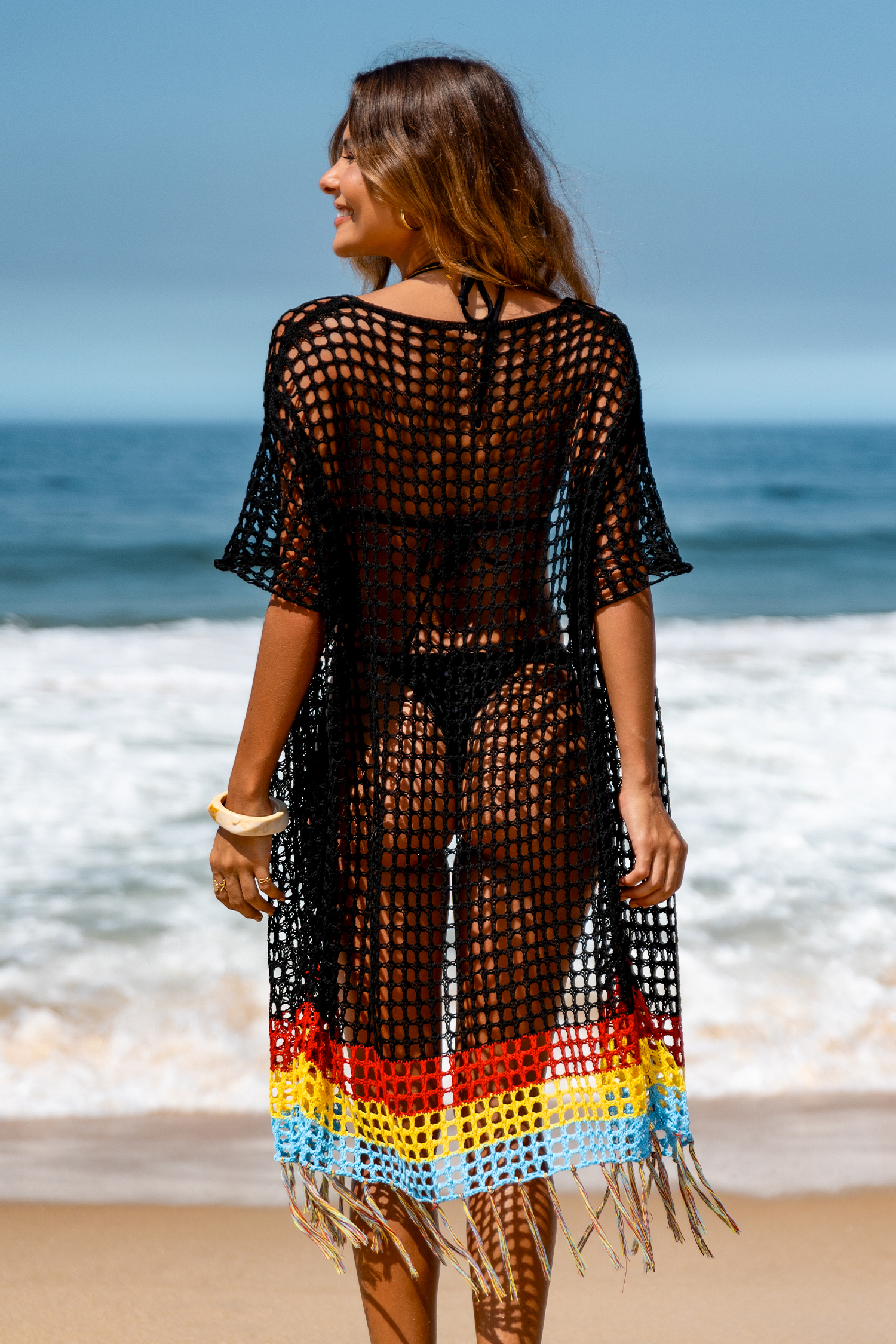 Farbblock Tropischer Strandkimono