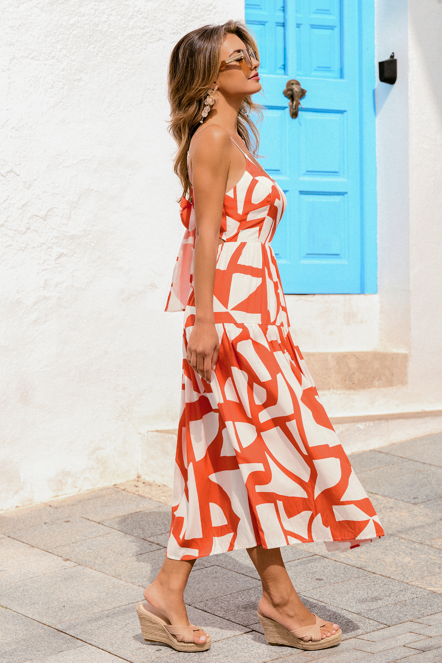 Orange Abstraktes Maxi-Strandkleid
