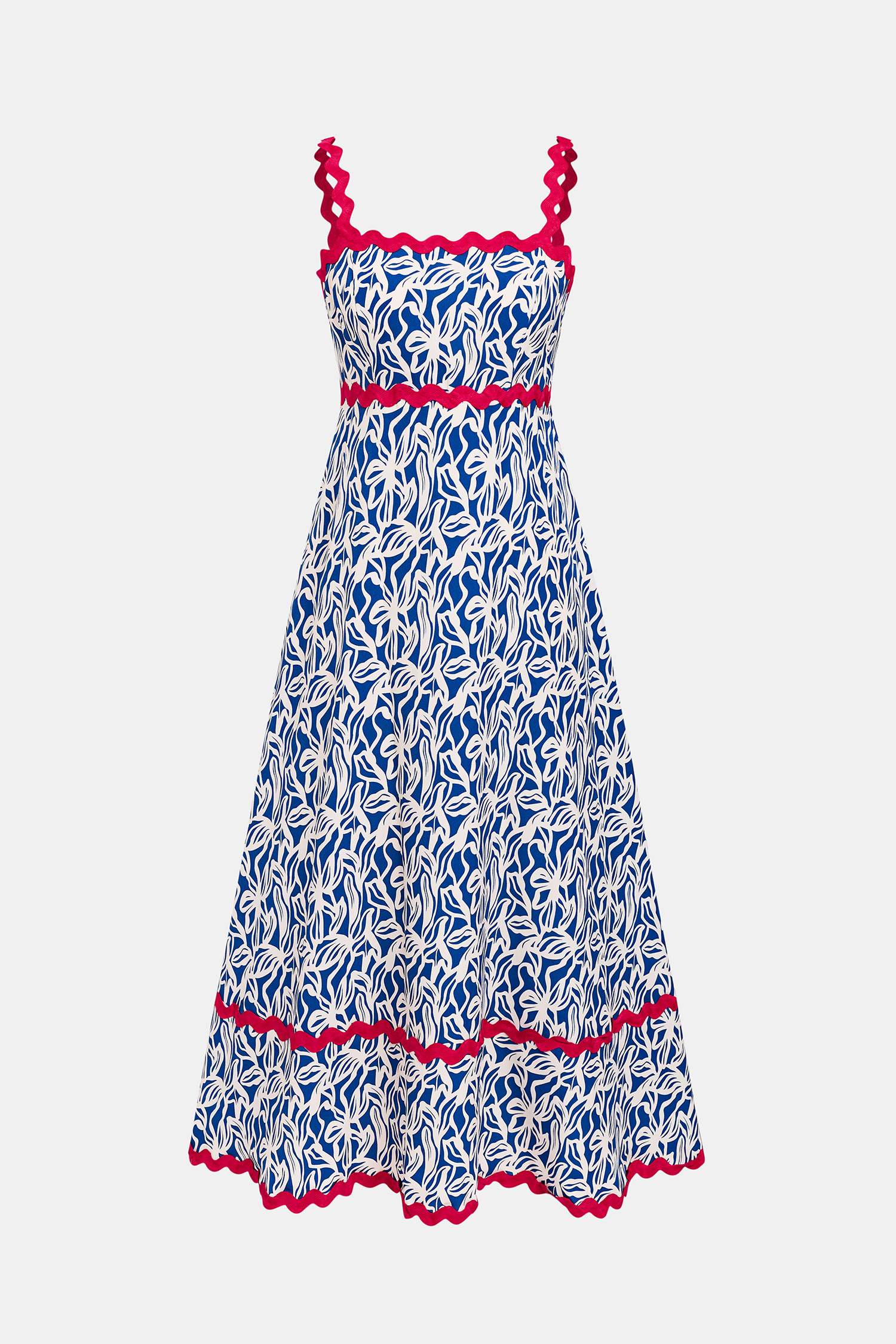 x Camille Robe longue bleue florale col carré sans manches