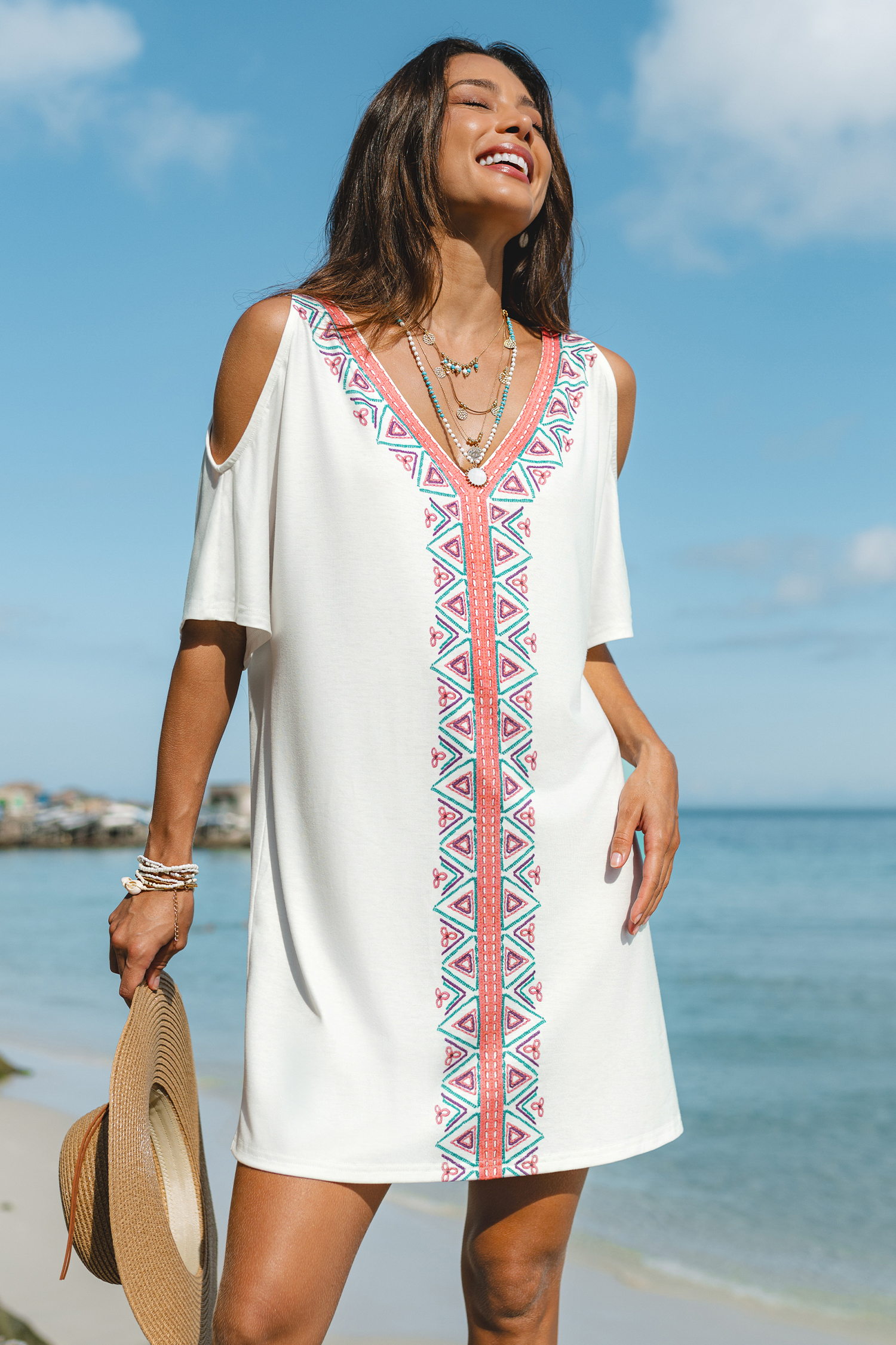 Papaya Punch Geo Cover-Up Mini Dress