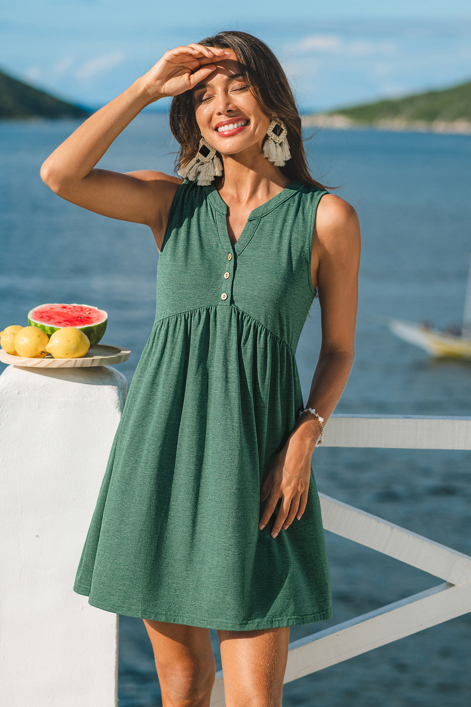 Grünes Ärmelloses Mini-Urlaubs-Sommerkleid