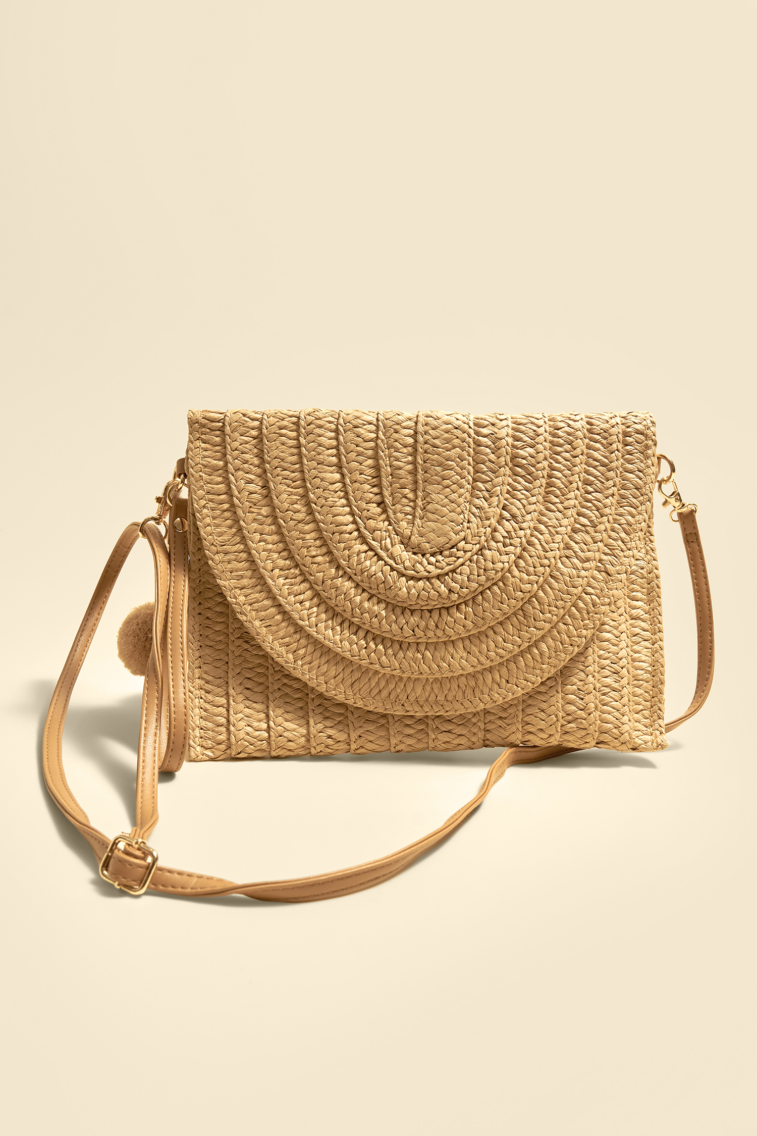 Khakifarbene Stroh-Strandtasche