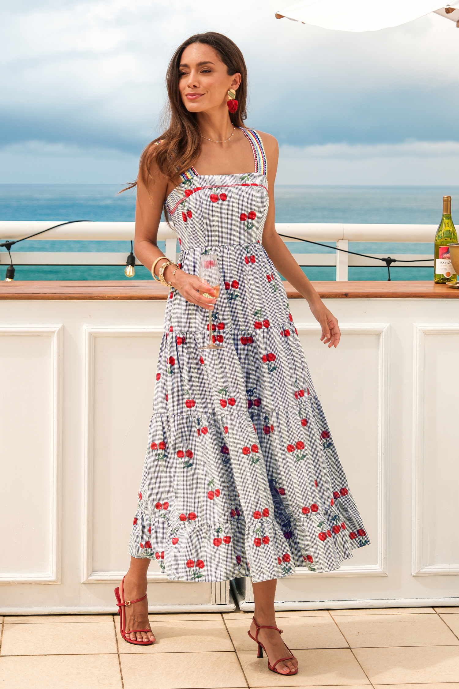 Blaues Eckiger Ausschnitt Maxikleid