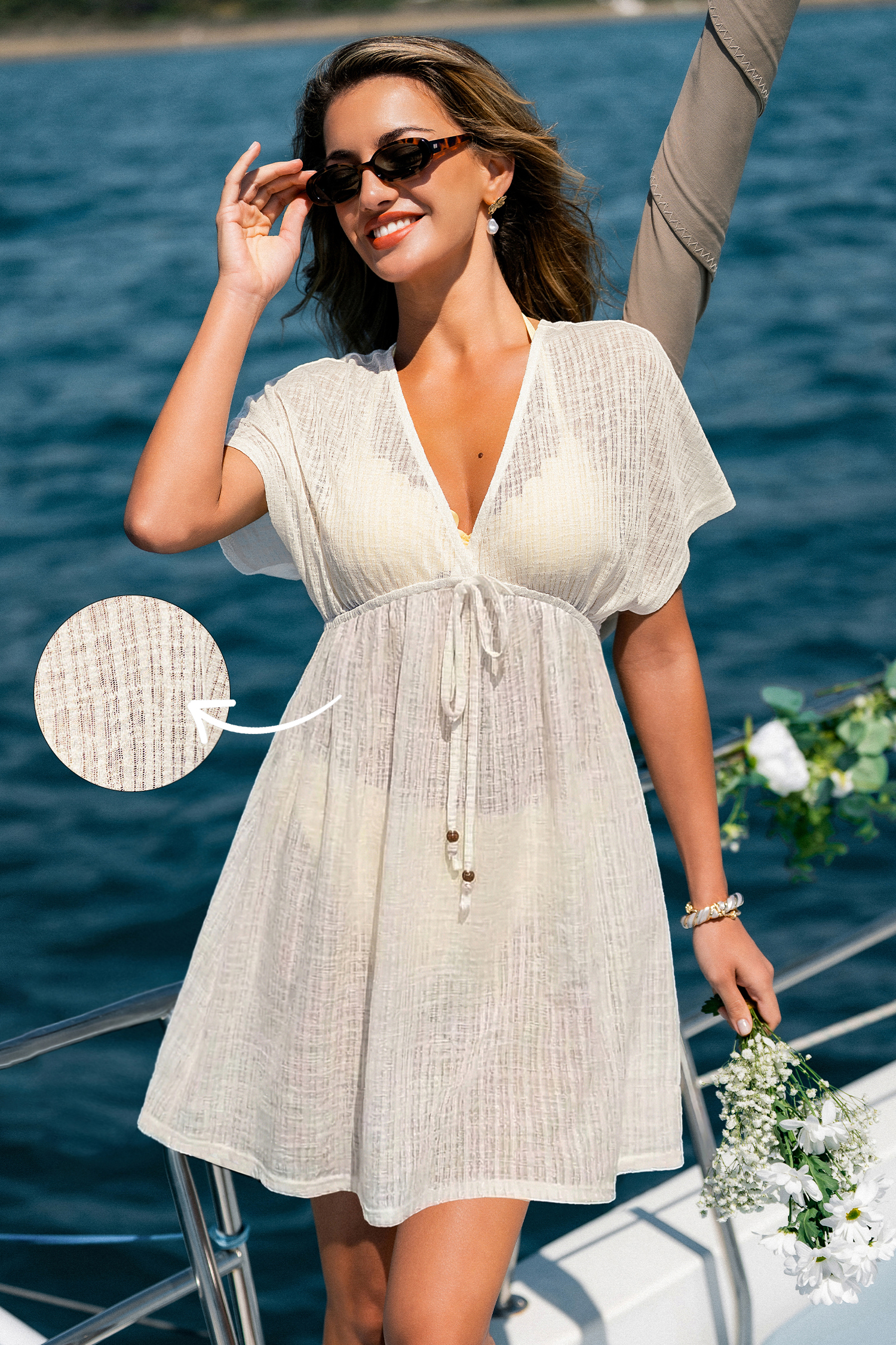 Golden Hour Swim Beige Cover-Up Mini Dress