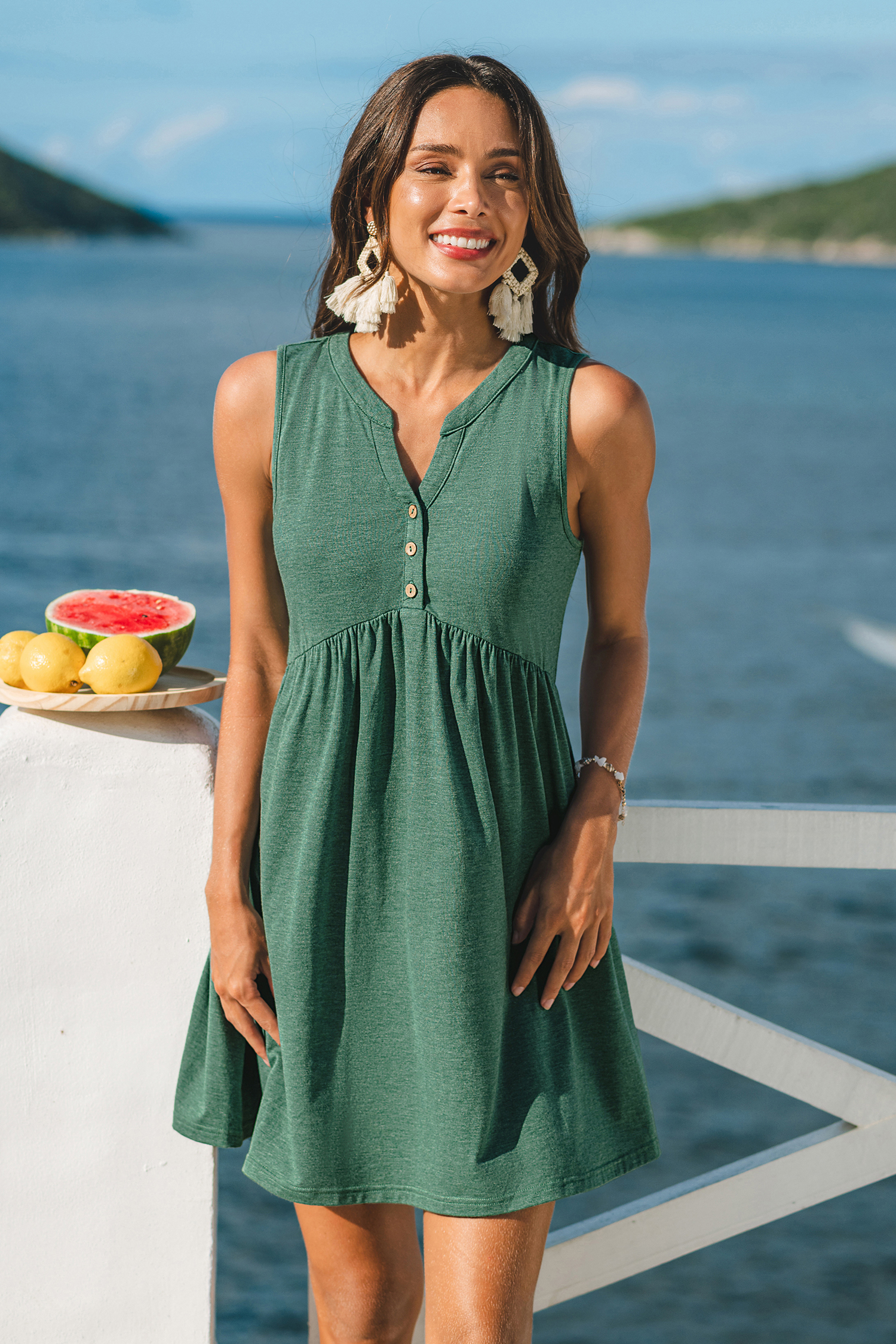 Grünes Ärmelloses Mini-Urlaubs-Sommerkleid