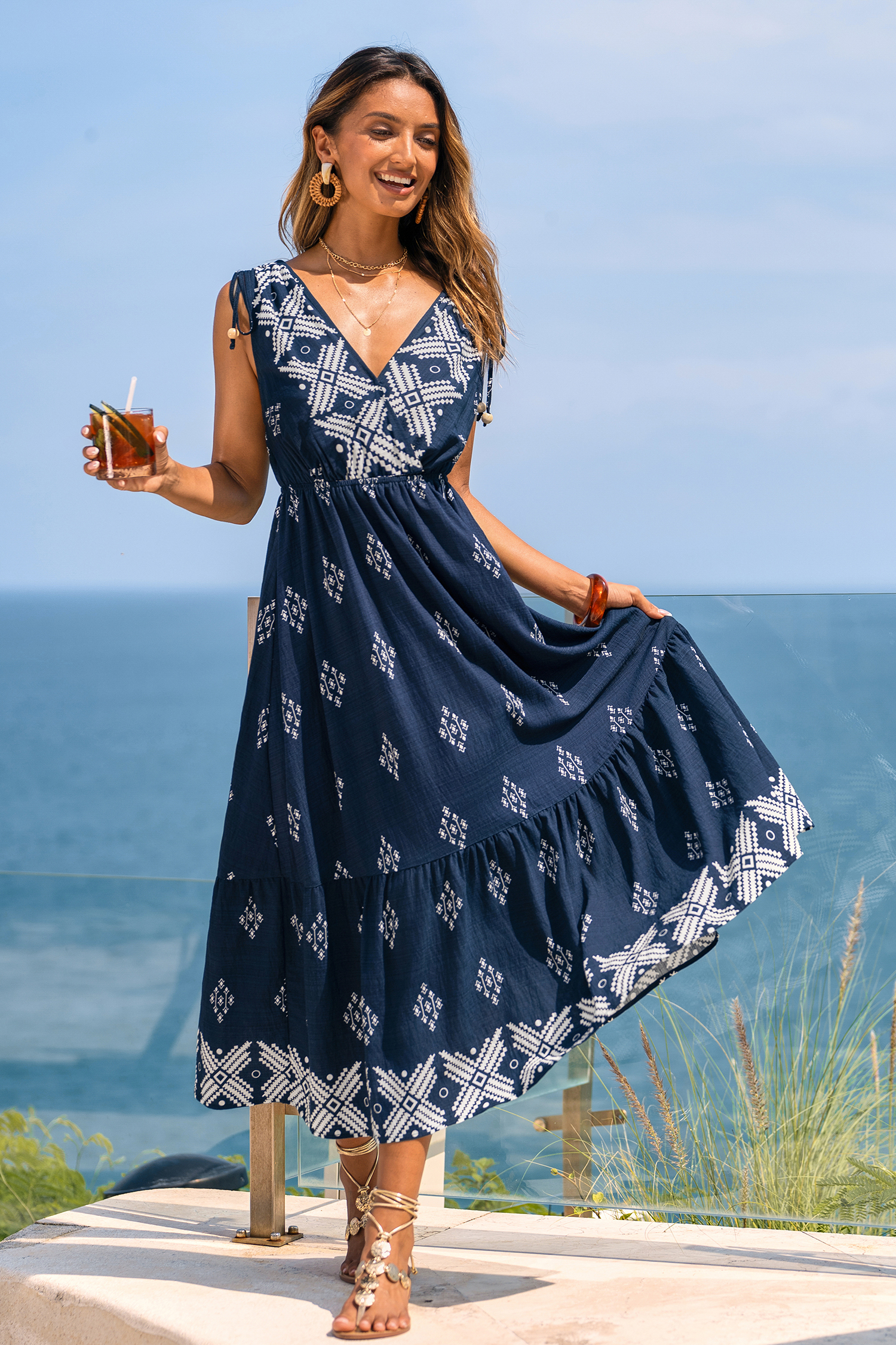 Vestido largo geométrico para ejercicios de conexión a tierra