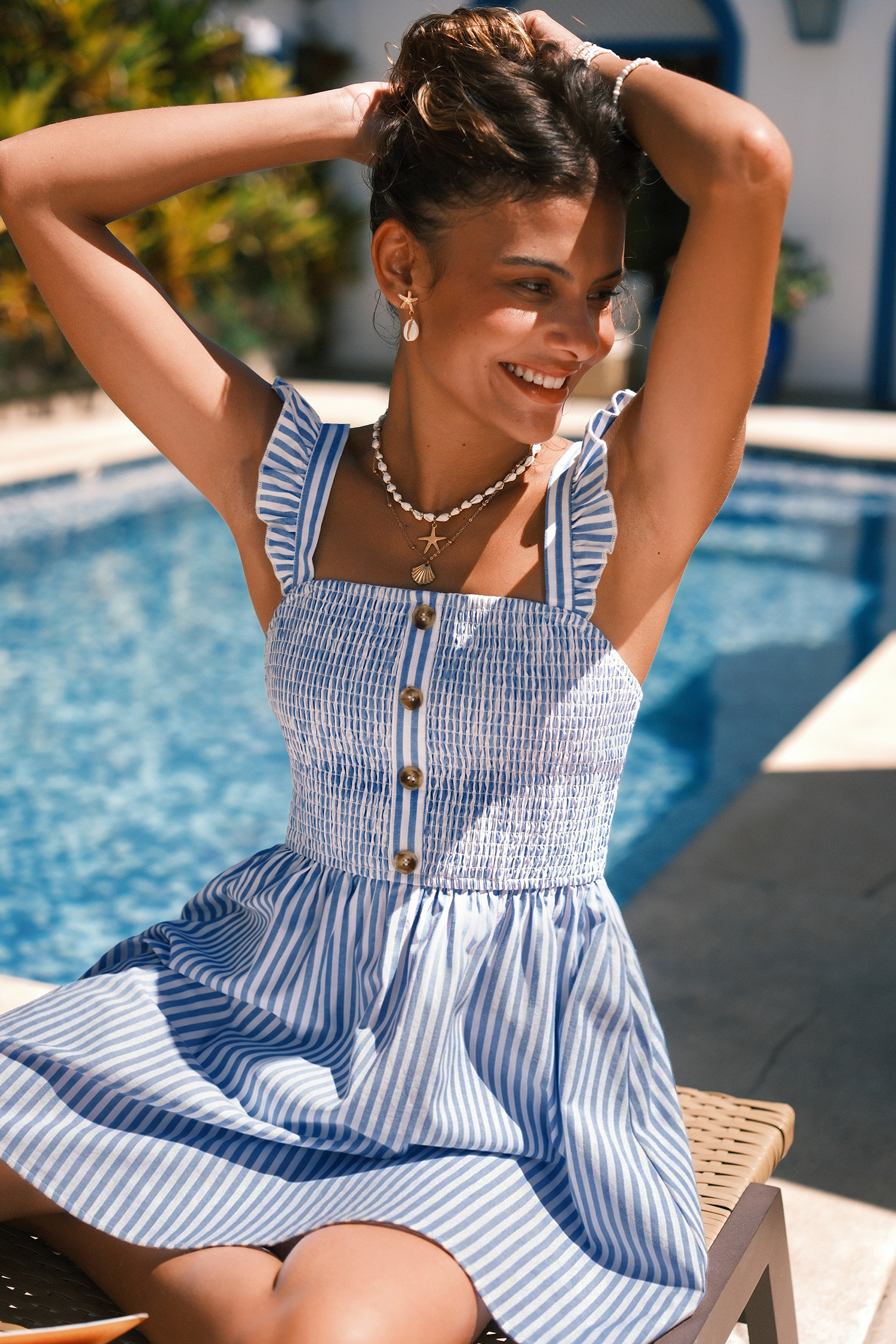 Sail Away Striped Smocked Mini Dress
