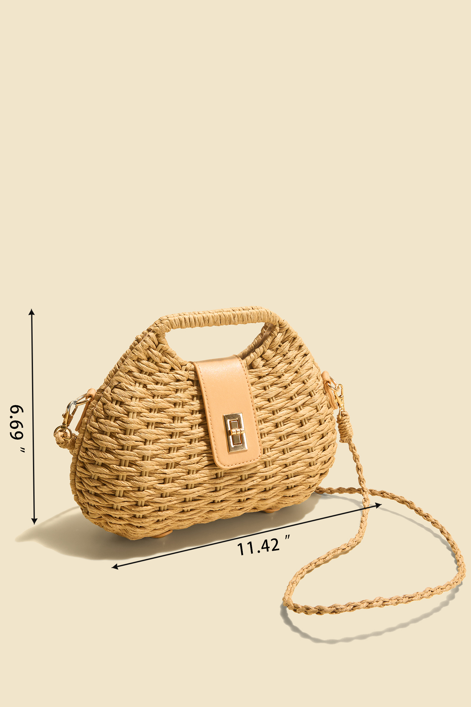 Sac en paille avec bandoulière et détails en similicuir