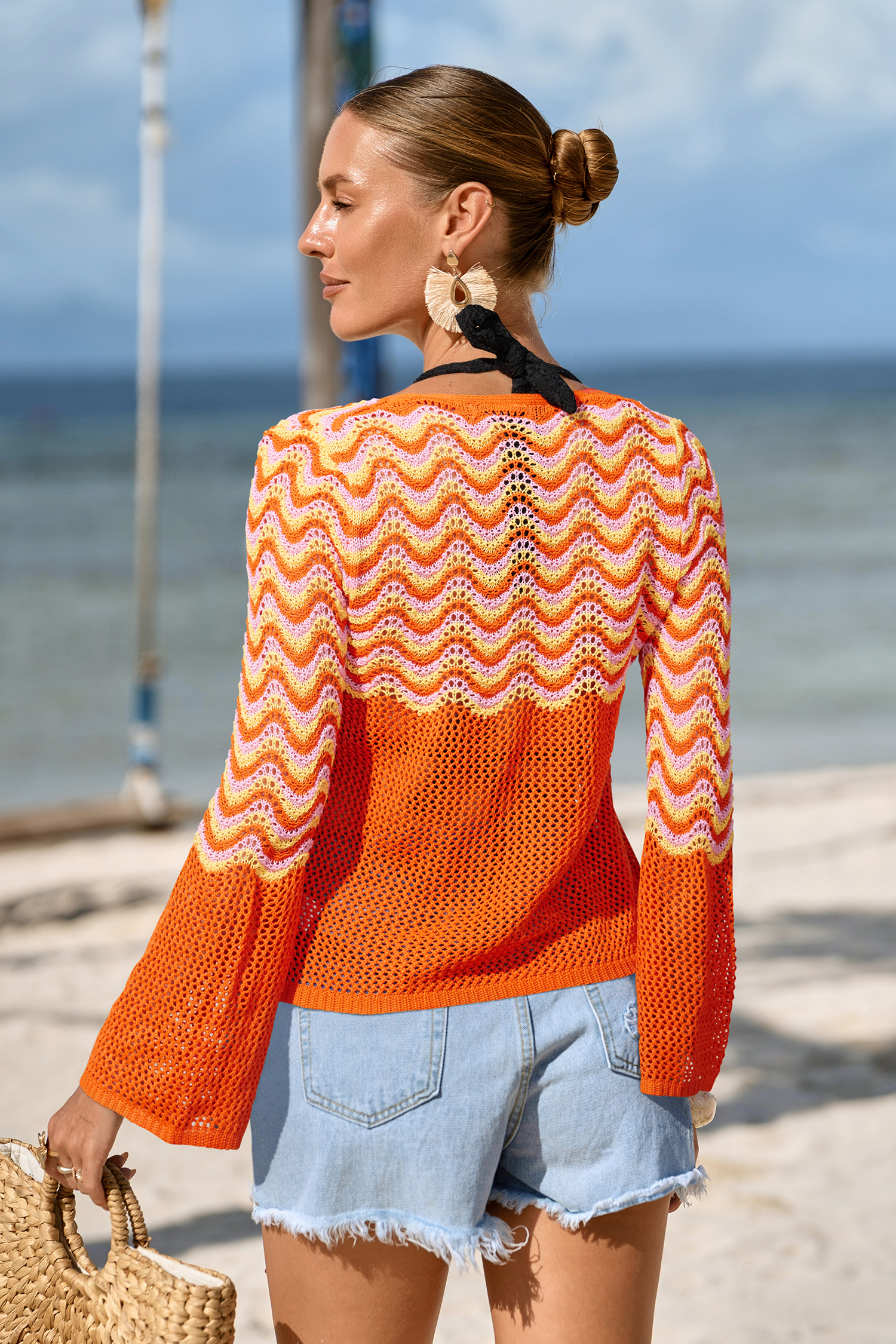 Peach Juice Chevron Cover-Up Kimono
