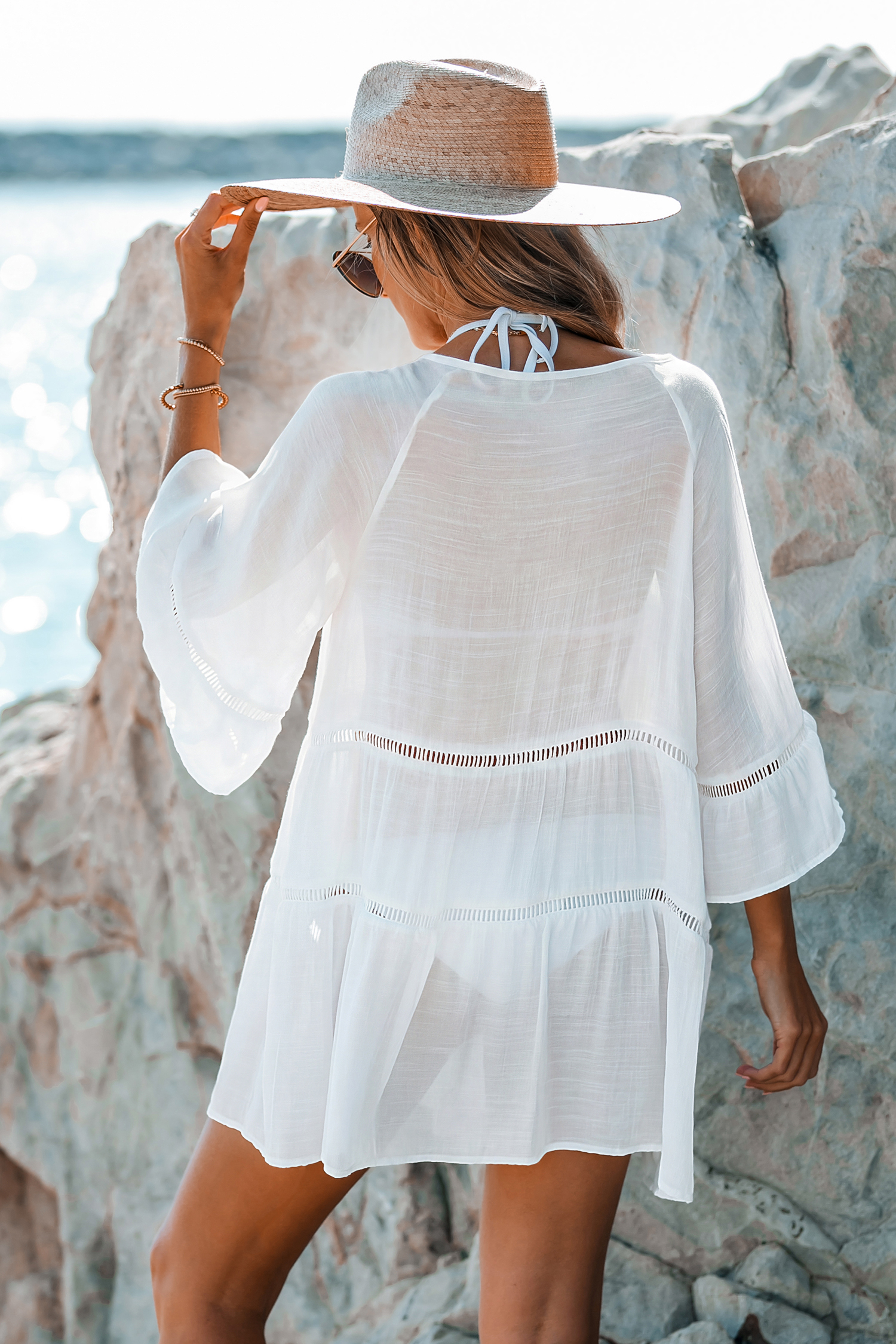 Ladder Cutout Tiered Cover-Up Shirt Dress