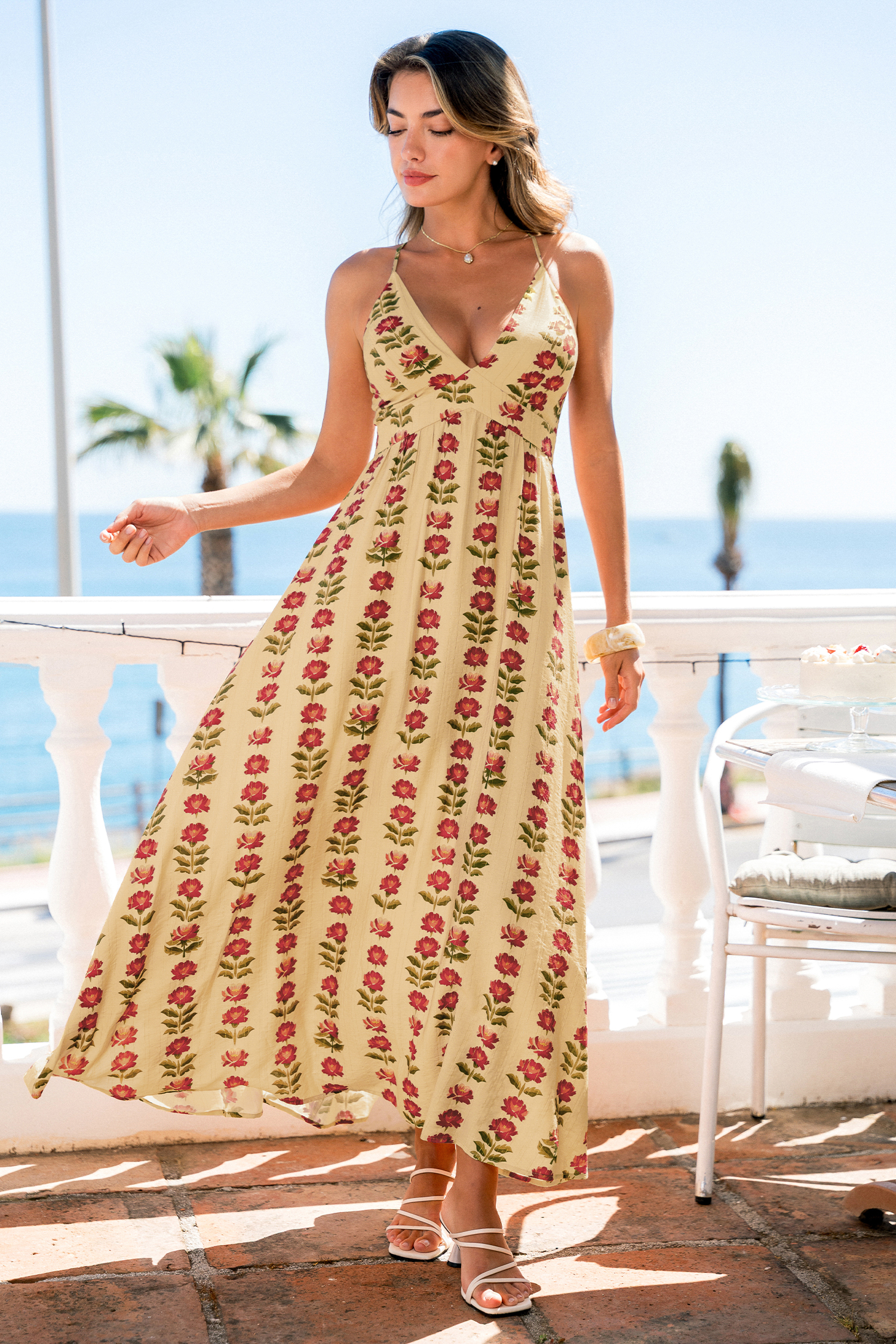 Maxi-jurk met bloemenprint en gedempt licht