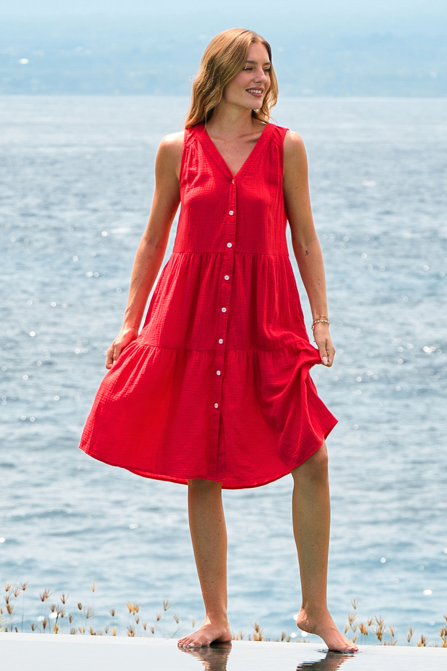 Robe longue rouge imprimé fleuri