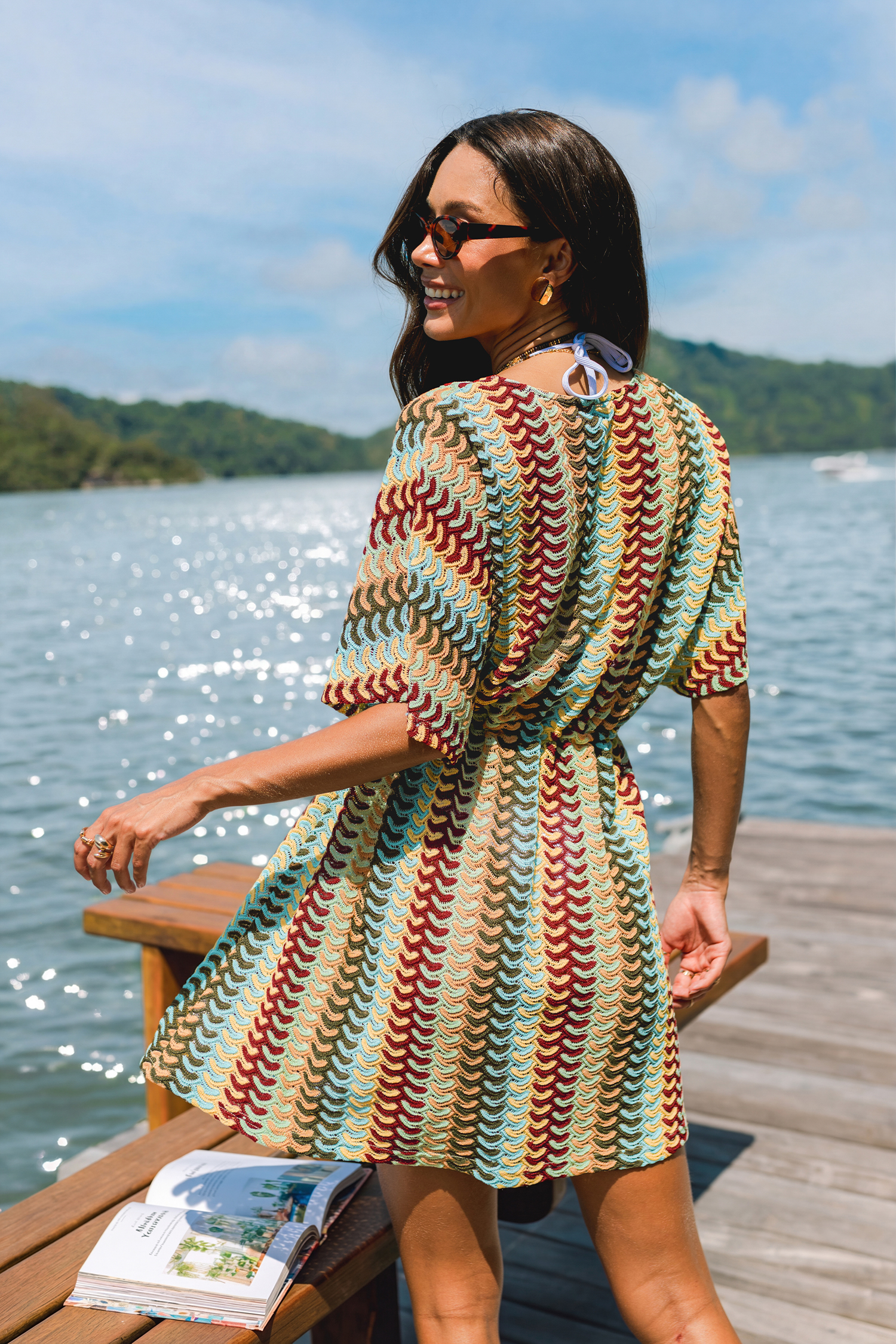 Gestreifter Strand-Kimono mit Bindeband vorne